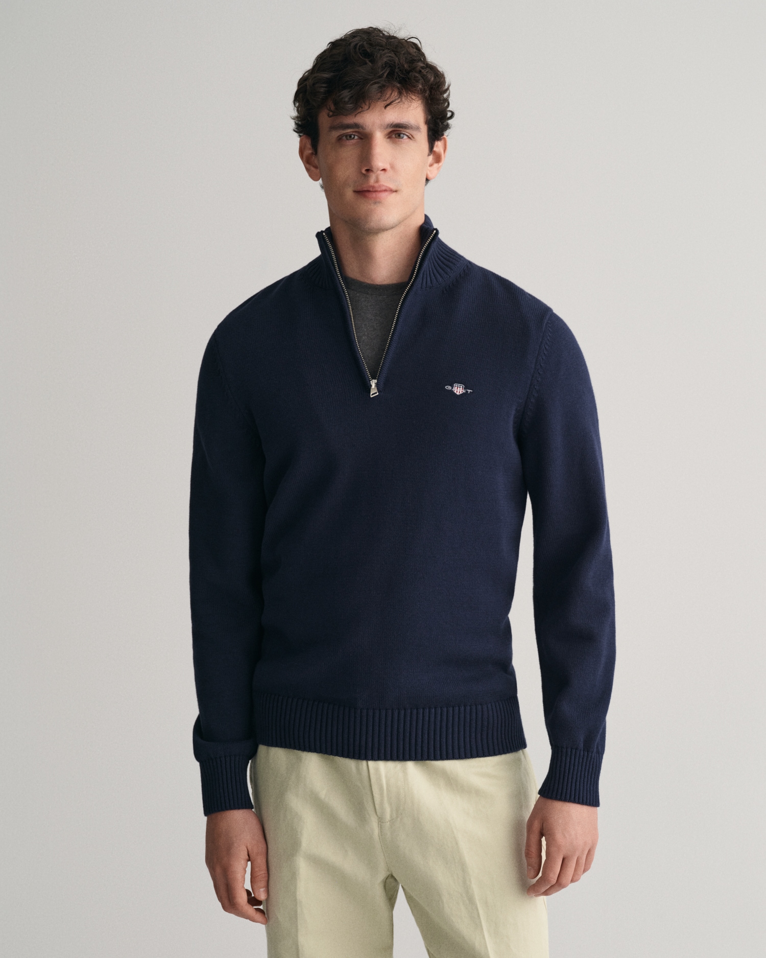 Gant Troyer »CASUAL COTTON HALF ZIP« mit grafischer Logostickerei auf der Brust