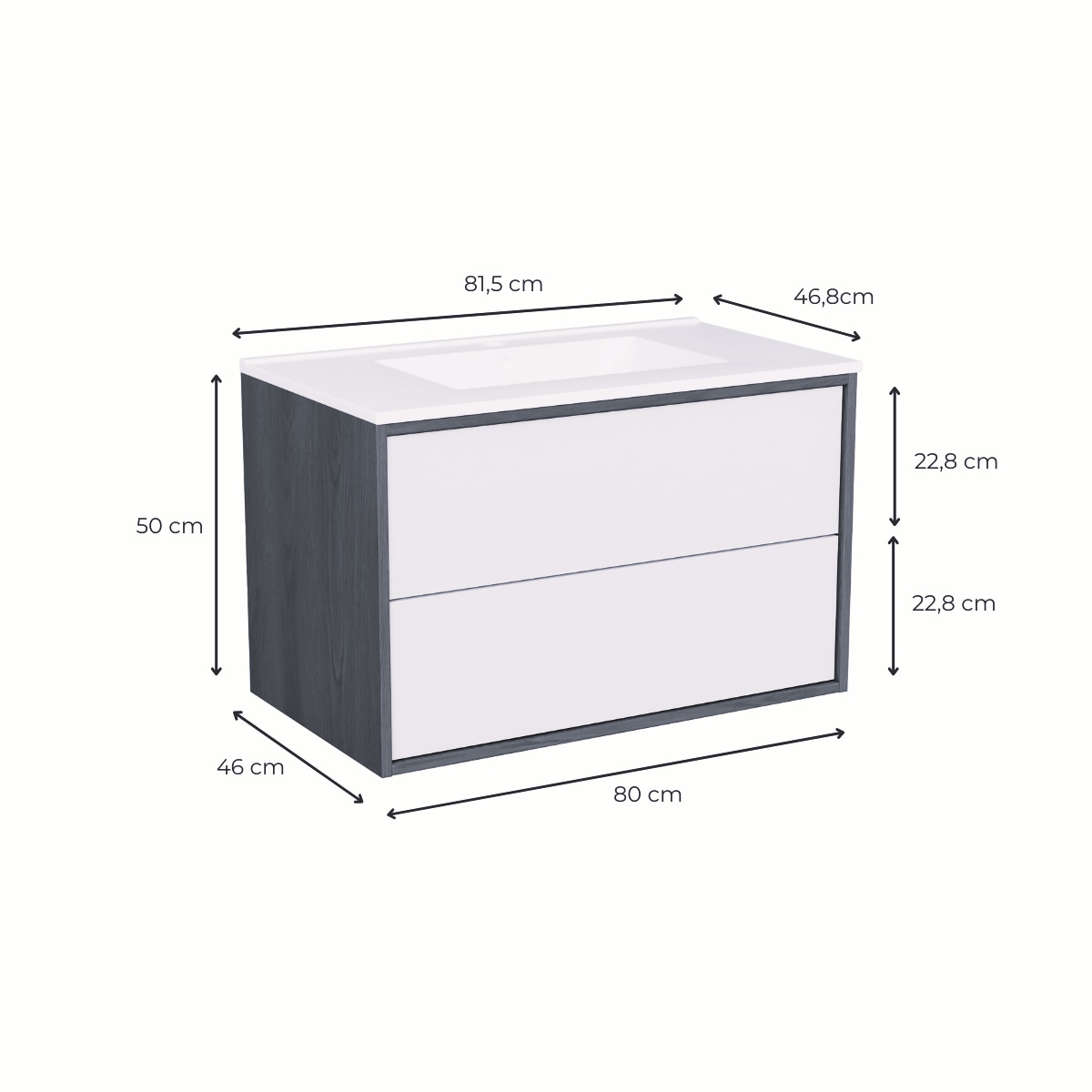 welltime Waschtisch »Waschbeckenunterschrank Line mit Waschbecken,Badmöbel,zwei Schubladen«, Badschrank mit Waschbecken, Push to open, Maße B/H/T: 61/53/47 cm