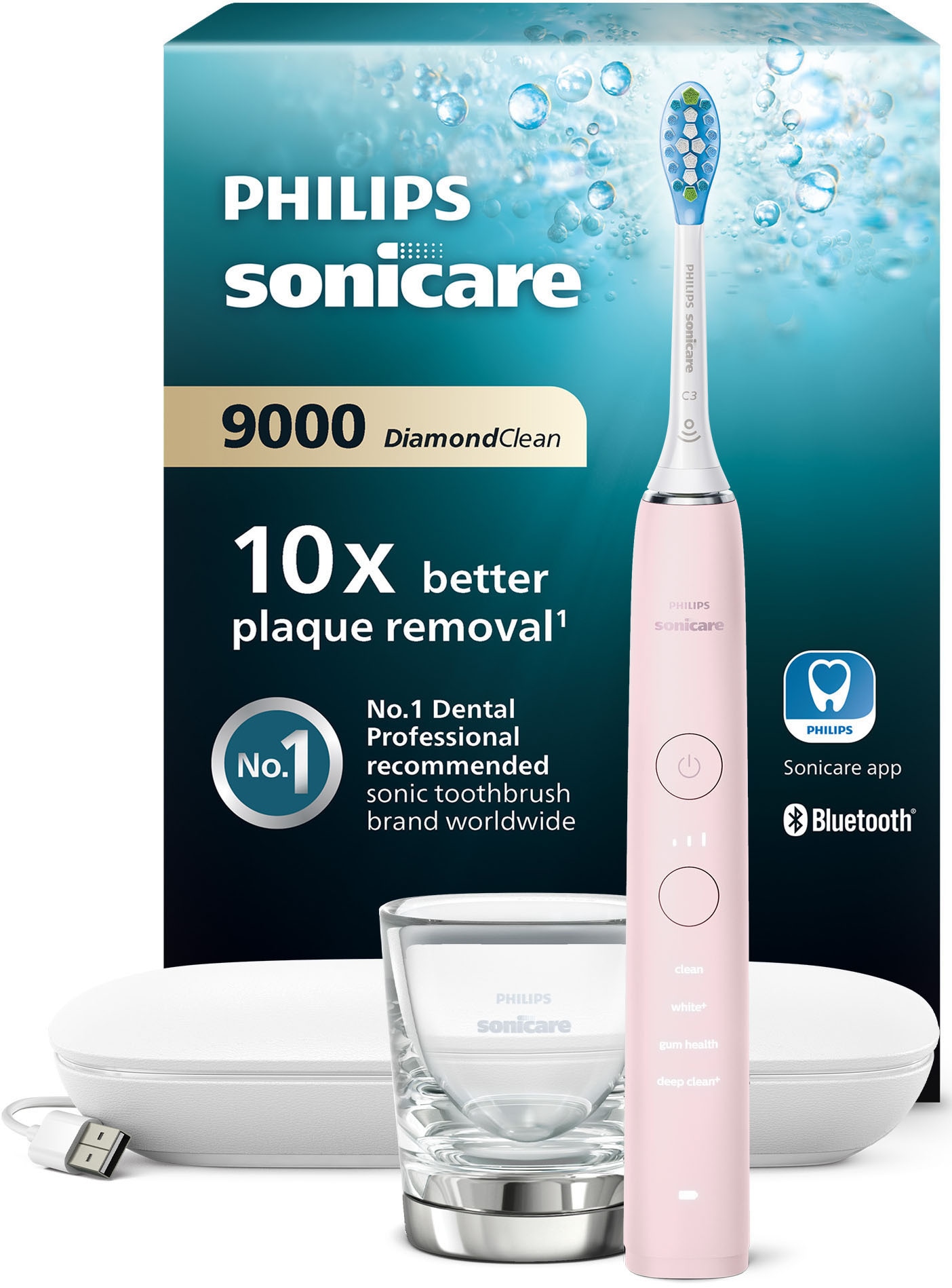 Philips Sonicare Elektrische Zahnbürste »DiamondClean 9000 HX9911« 1 Stk. Aufsteckbürsten mit Schalltechnologie, Ladeglass, USB-Reiseetui