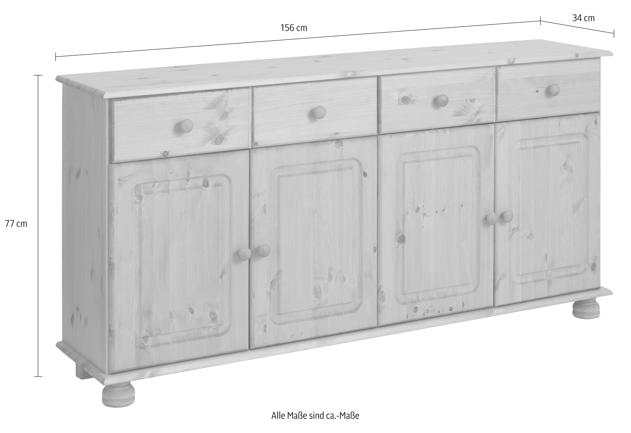 Home affaire Sideboard »Mette«, aus massivem Kiefernholz, in weiteren Farbvarianten, Breite 156 cm