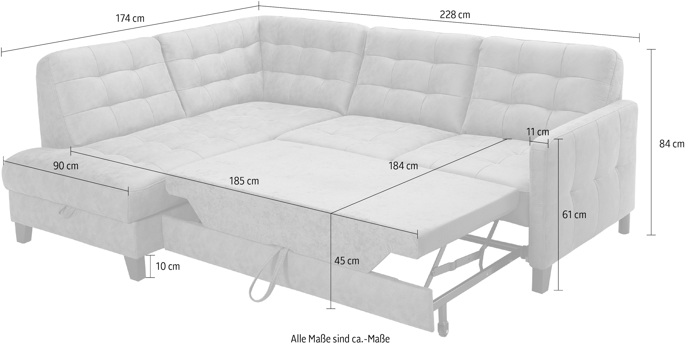 exxpo - sofa fashion Ecksofa »Elio, kompakt und komfortabel, bequem, zeitloses Design, L-Form«, wahlweise mit Bettfunktion und Bettkasten