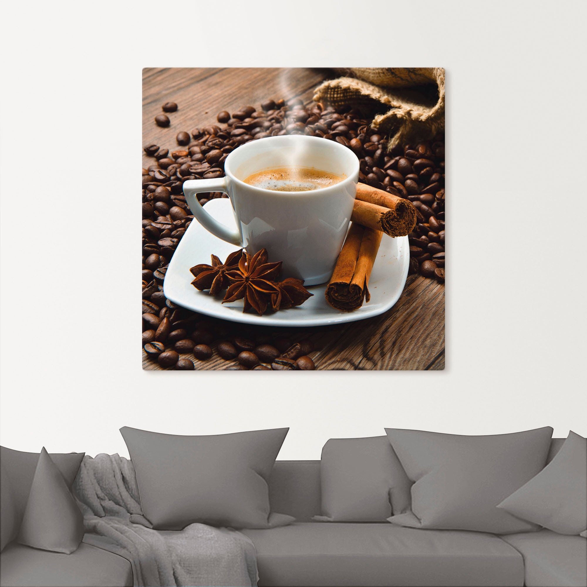 Artland Leinwandbild »Kaffeetasse Leinensack mit Kaffeebohnen« Getränke 1 Stk. tlg. auf Holzrahmen gespannt