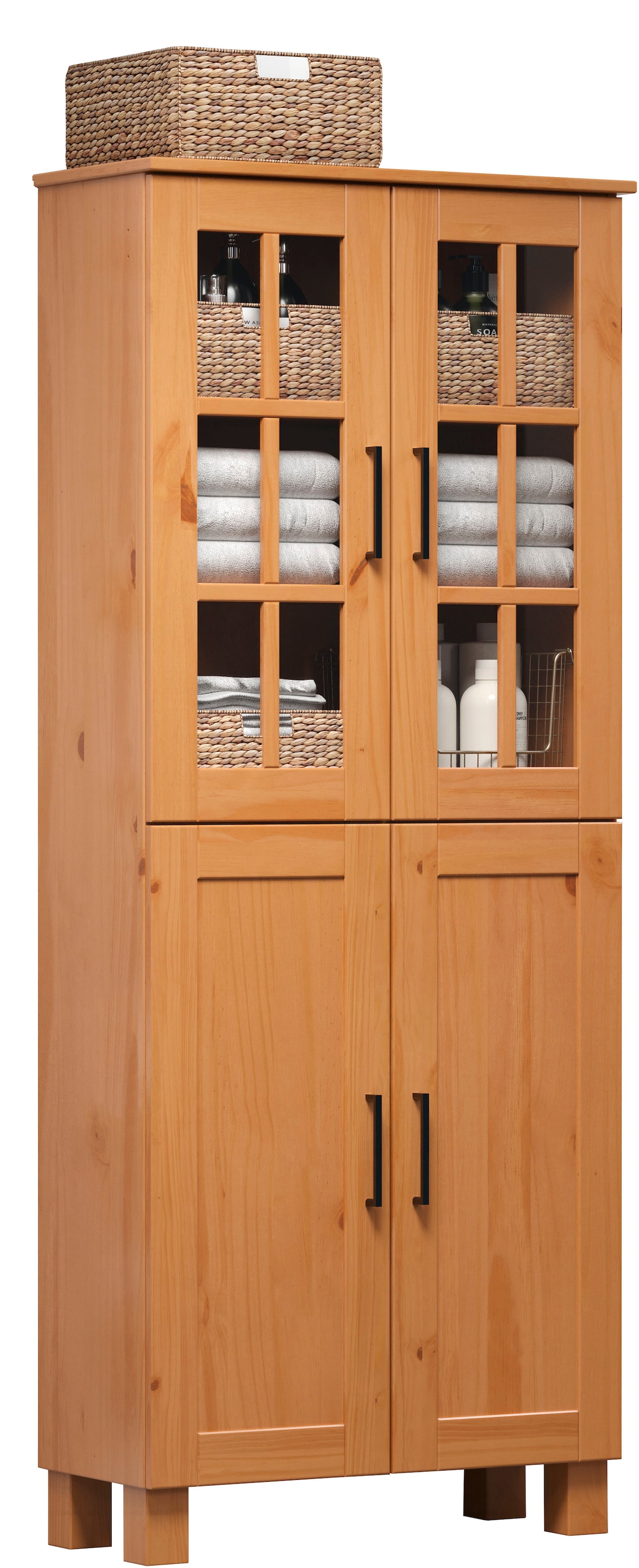 welltime Hochschrank »Ulea«, (1 St.), Breiter Badschrank aus Massivholz - Maße (B/T/H) 70/30/170 cm