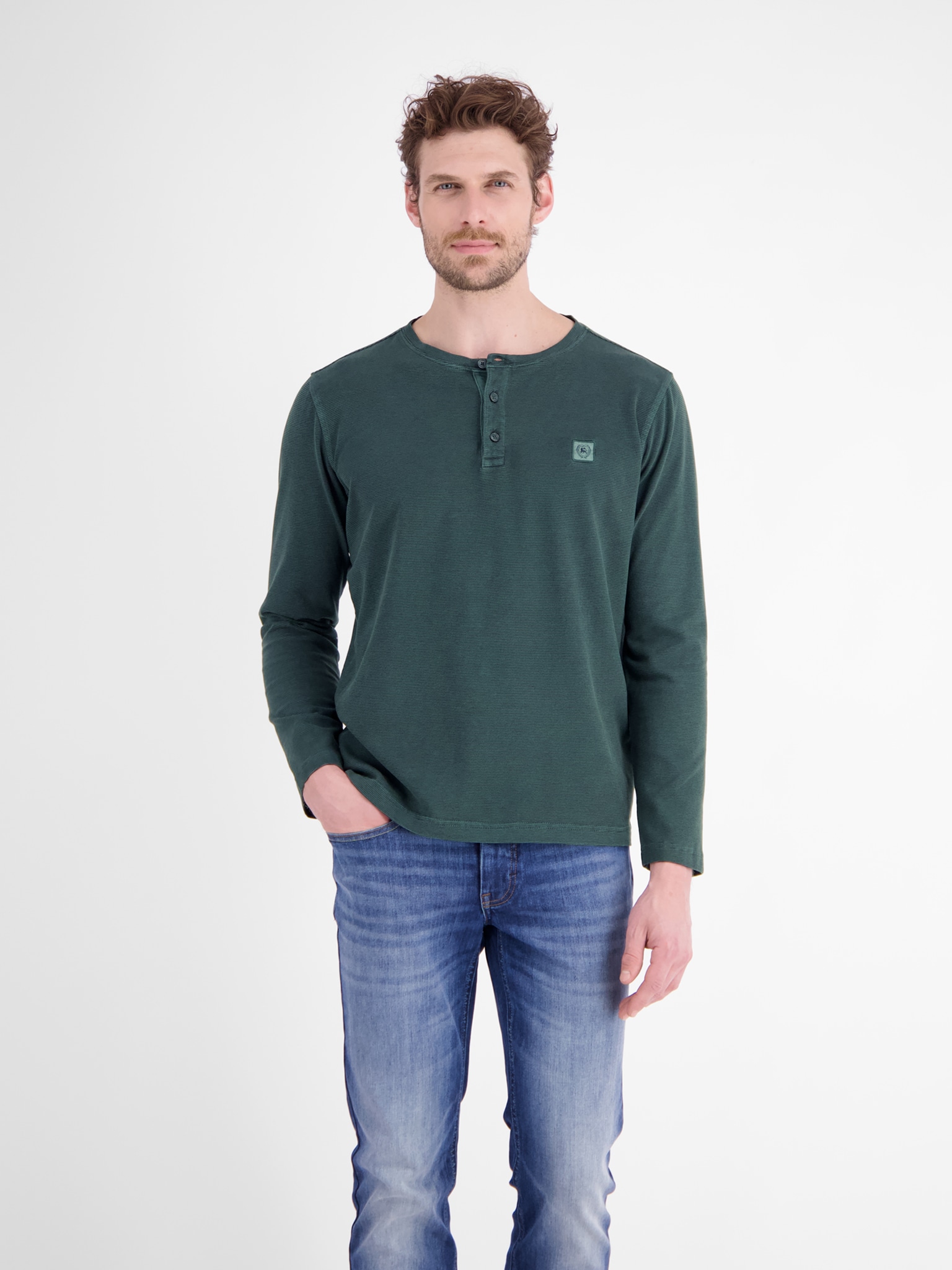 LERROS Langarmshirt mit kurzer Knopfleiste - Serafino - und feinen Streifen