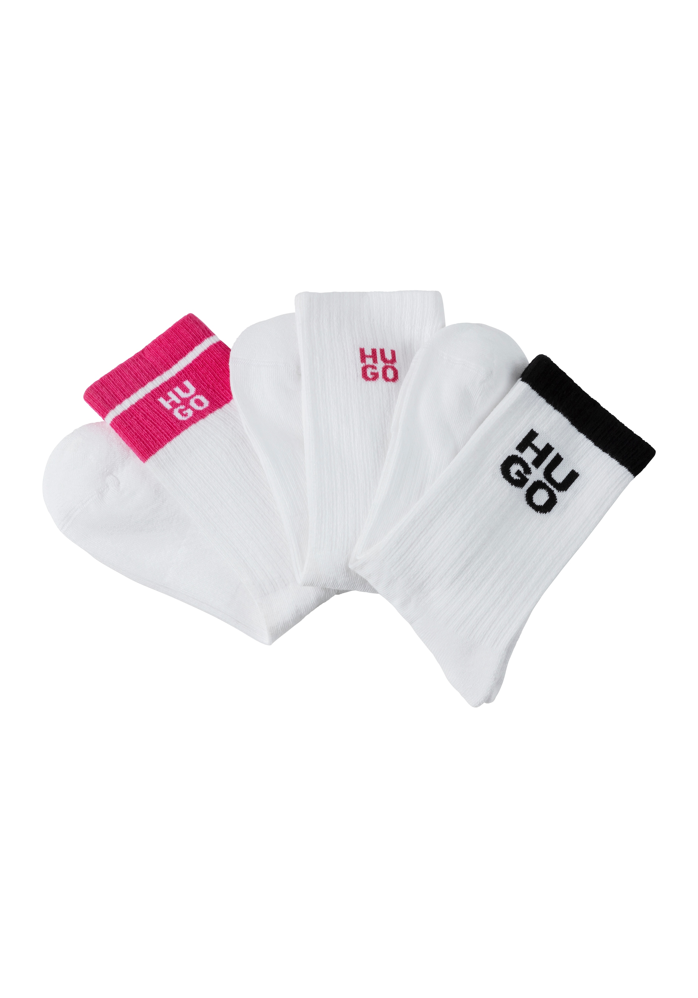 HUGO Underwear Socken »3P QS LOGO RIB CC«, (Packung, 3 Paar, 3er Pack), mit kontrastfarbenen Logoschriftzug