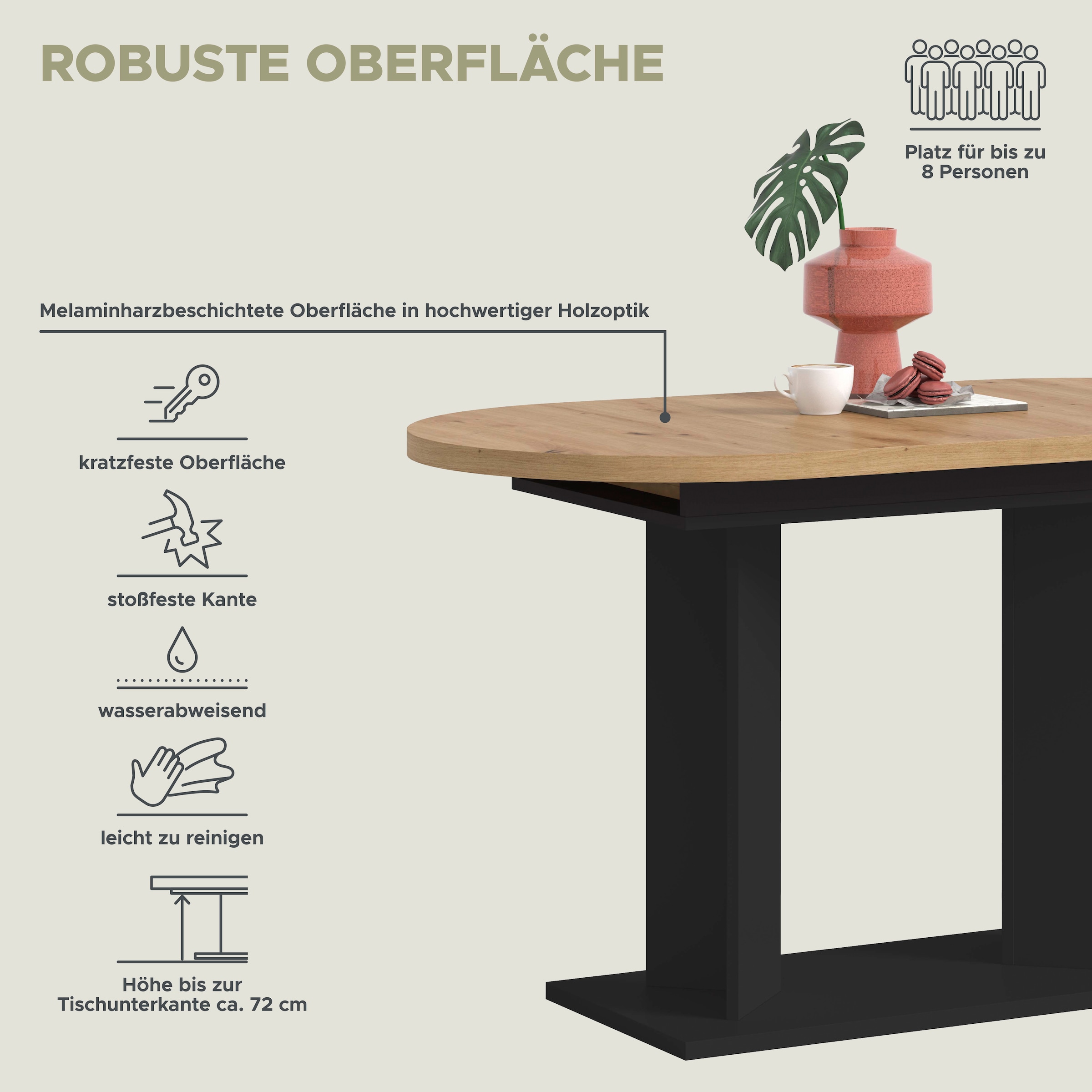 Home affaire Esstisch »GERO, 130-170 cm, ausziehbar, Säulengestell« in verschiedenen Ausführungen erhältlich, 1 Stk. tlg. Tisch, Esstisch, Esszimmer, Esszimmertisch, Küchetisch, Bartisch