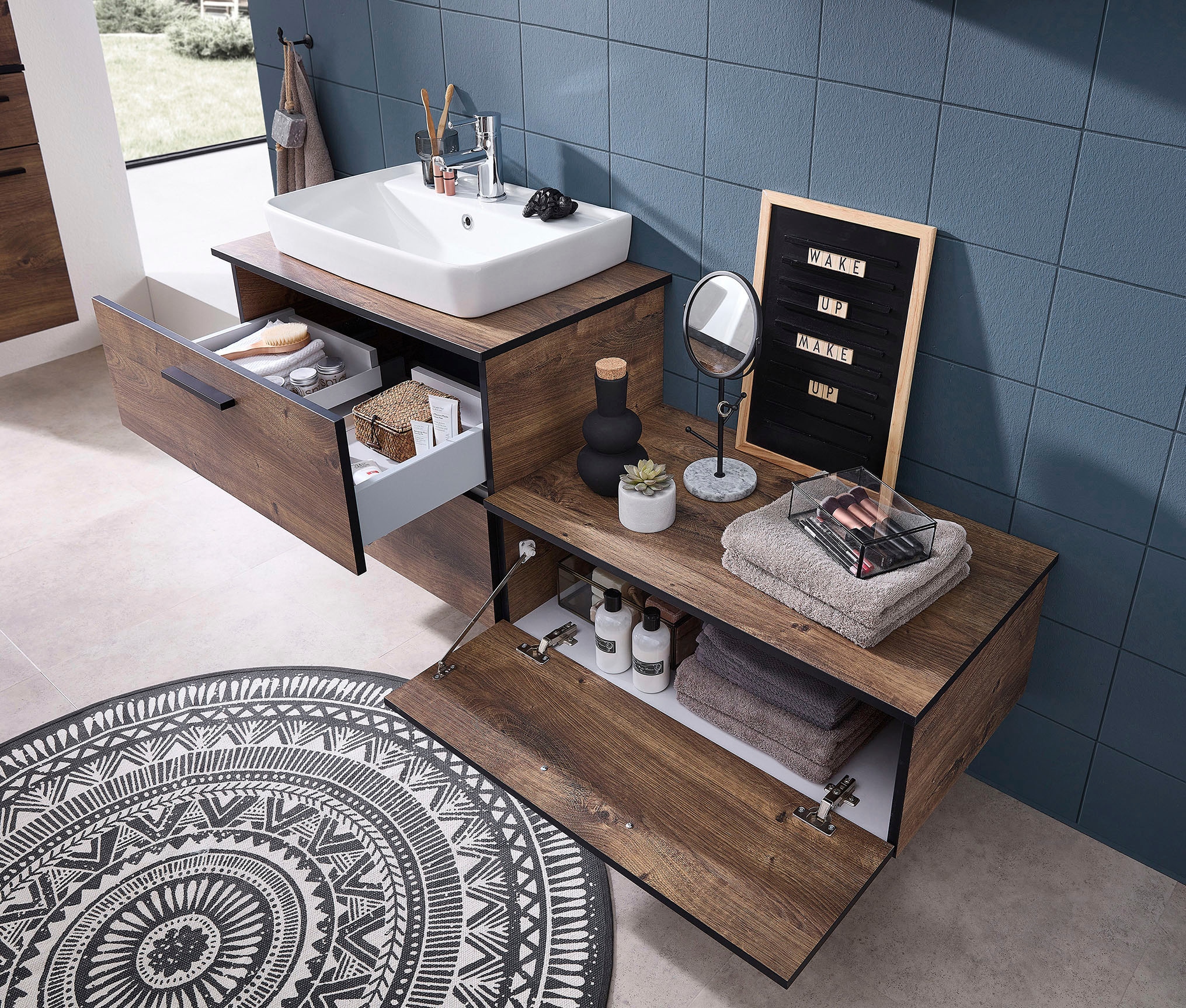 Saphir Unterschrank »Quickset 374 Badschrank mit 1 Klappe, inkl. Abdeckplatte« Badezimmer-Unterschrank, Eiche Ribbeck quer Nachbildung, 71 cm breit