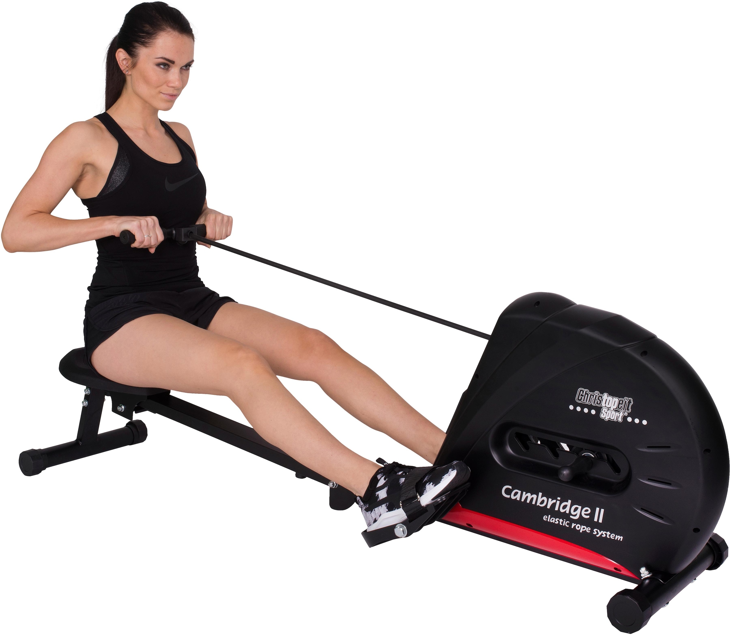 Christopeit Sport® Rudergerät »Cambridge II Black Edition«, (Ruderschiene platzsparend hochklappbar), Rudermaschine, 4 Widerstandsstufen, Seilzug