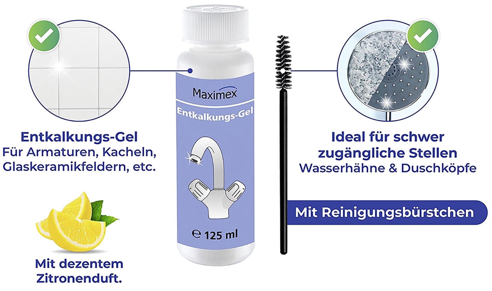 Maximex Reinigungs-Set »Entkalkungsgel und Diamond Clean Silikon-Entkalker«, für Wasserhähne, Armaturen, Glaskeramikfelder, je 125 ml, Zitrusduft