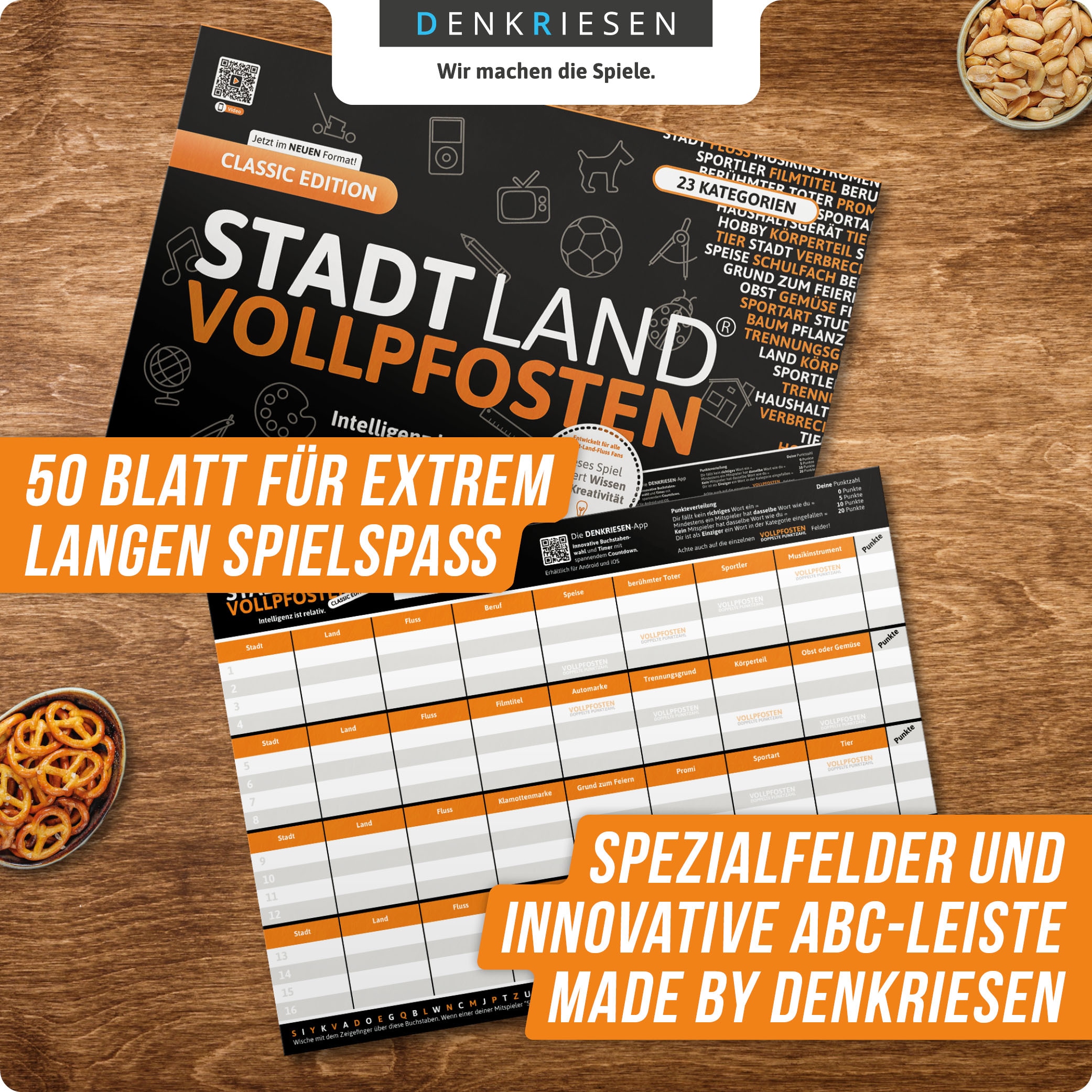 Denkriesen Spiel »Stadt Land Vollpfosten, Classic Edition, A4 Block« Made in Germany