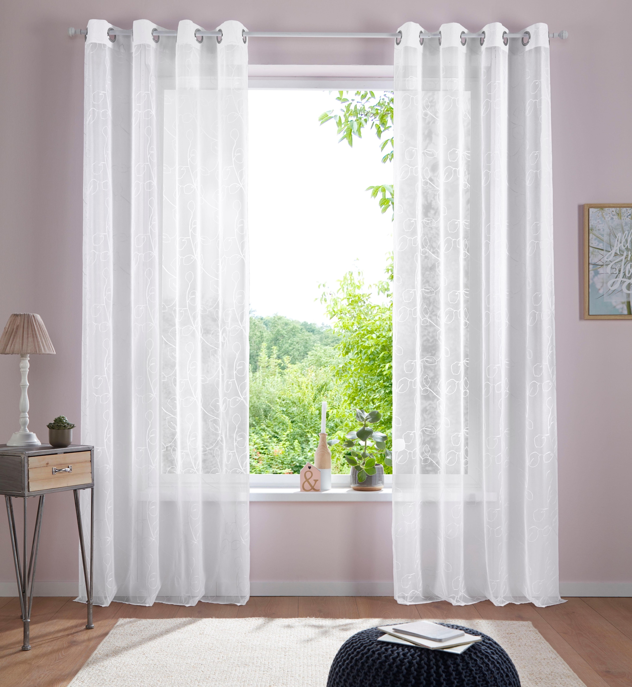 online St.), Stickerei, affaire (1 kaufen Gardine Voile Home floraler mit »Adele«, transparent,