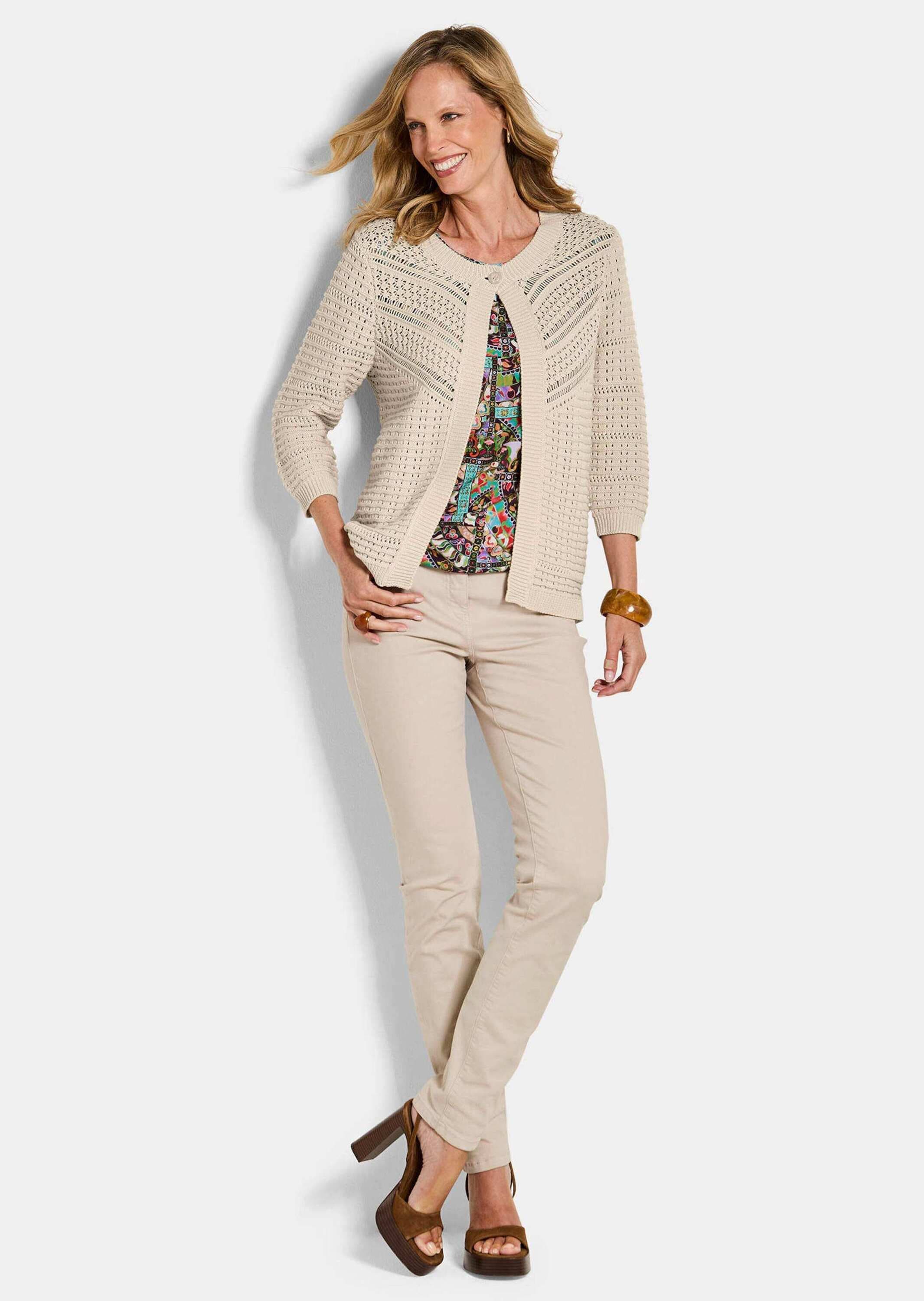 GOLDNER Strickjacke »Elegante Strickjacke mit Rippenblende« figurschmeichelner Style