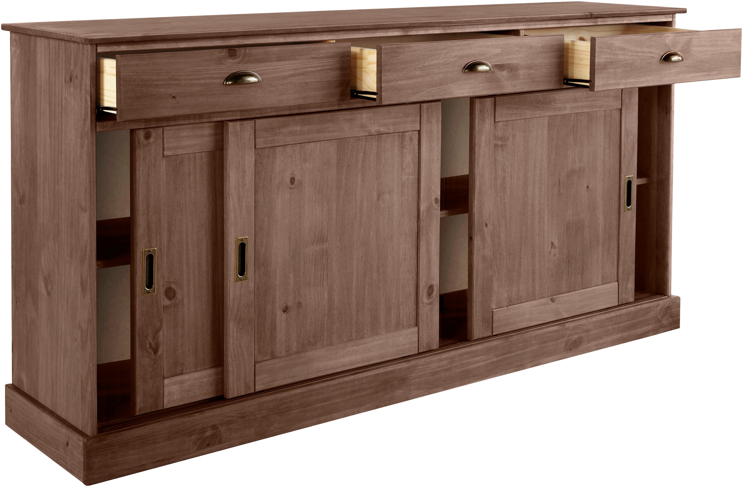 Home affaire Sideboard »Schröder«, Kommode, 3 Schiebetüren, 3 Schubkasten, aus massivem Kiefernholz