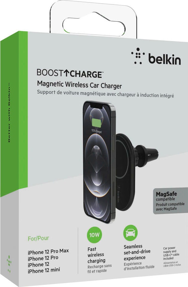 Belkin Smartphone-Halterung »magnetische 10 Watt Kfz-Halterung mit  Ladefunktion«, (1 St.), MagSafe kompatibel für iPhone Serie 12/13/14/15,  incl. Kfz-Ladegerät ➥ 3 Jahre XXL Garantie