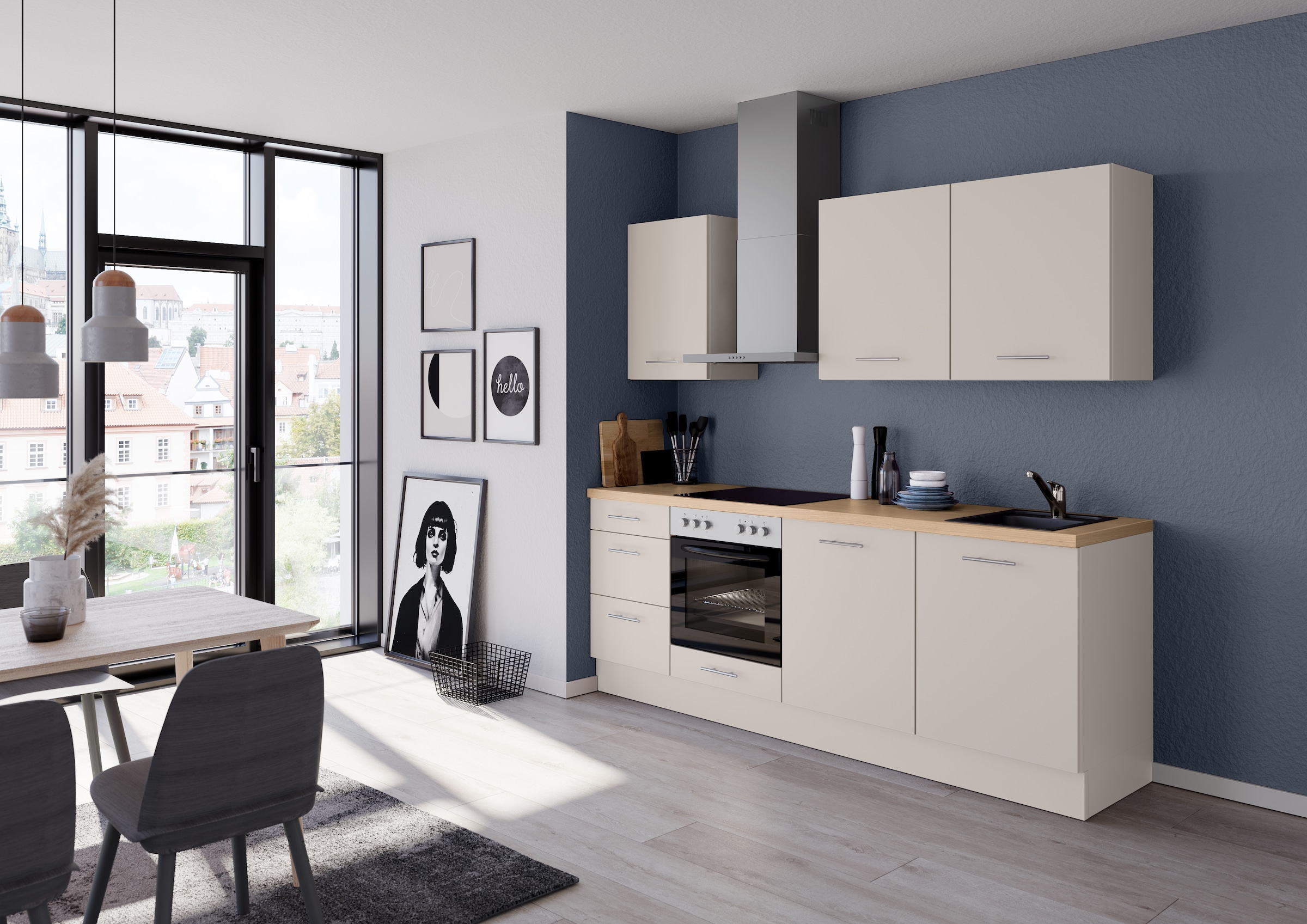 IMPULS KÜCHEN Küchenzeile »"Kopenhagen", Ausrichtung wählbar, Schubkästen mit Soft-Close«, vormontiert, wahlweise mit E-Geräten, Breite 220 cm
