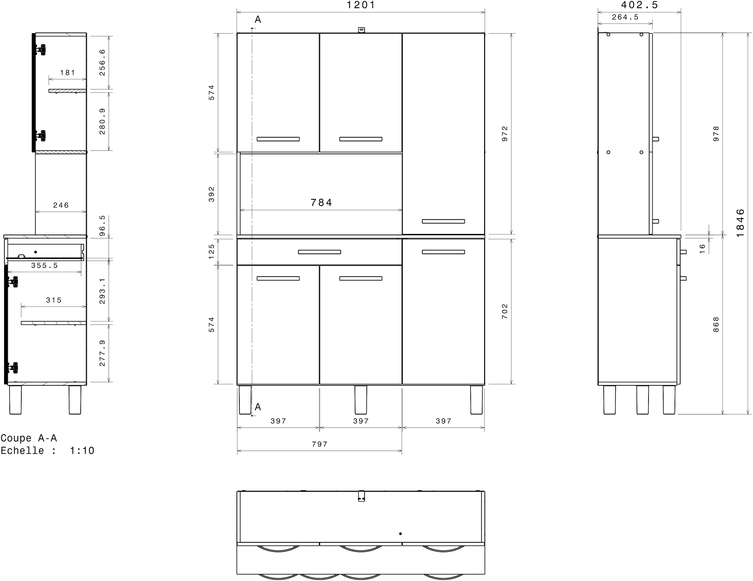 Parisot Buffet »Season 22, Made in Europe, viel Stauraum, ca. 120x185cm«, (1 St.), 6 Türen, Regale und Arbeitsfläche, Schublade, Ideal für kleine Räume