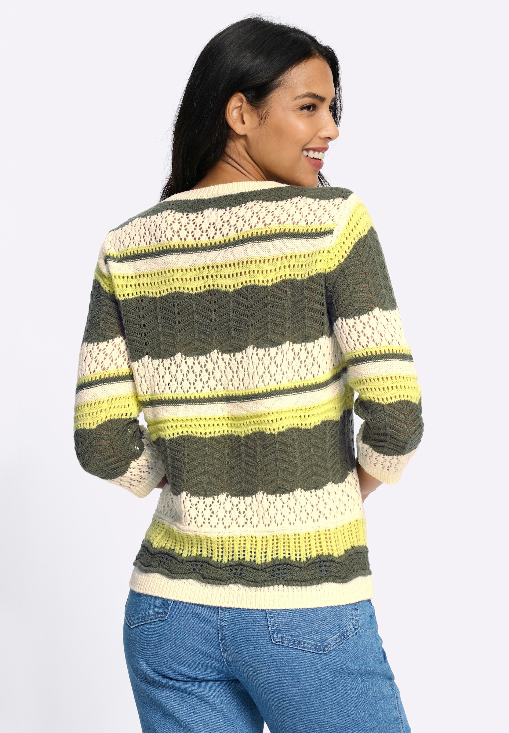 Sieh an! Rundhalspullover »3/4-Arm-Pullover 3/4 Arm-Pullover mit Ajour-Muster«