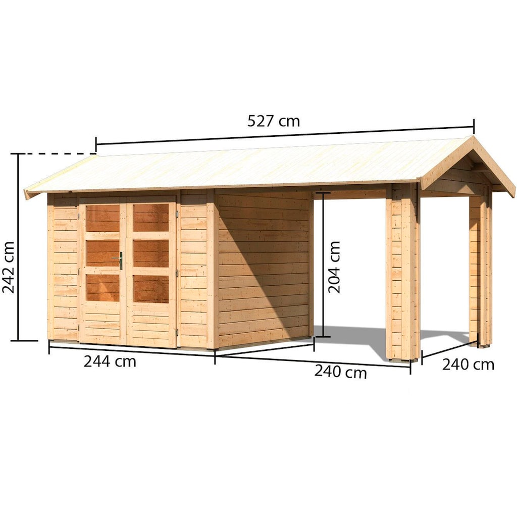 Karibu Gartenhaus »Traufberg 3«, (Set), mit Dachausbauelement, naturbelassen