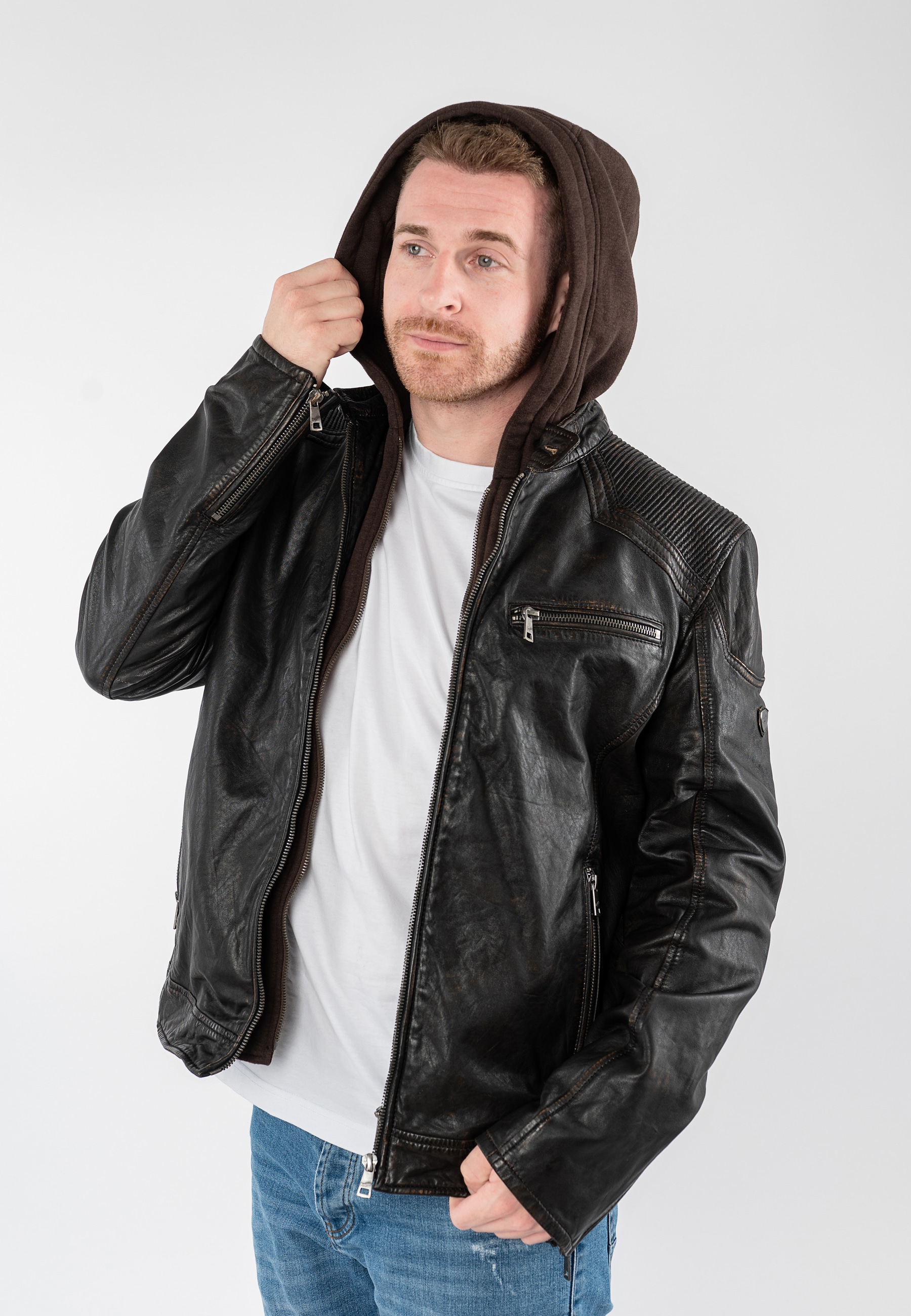 Mauritius Lederjacke »MMWanjo« mit Kapuze mit abnehmbarer Jersey-Kapuze