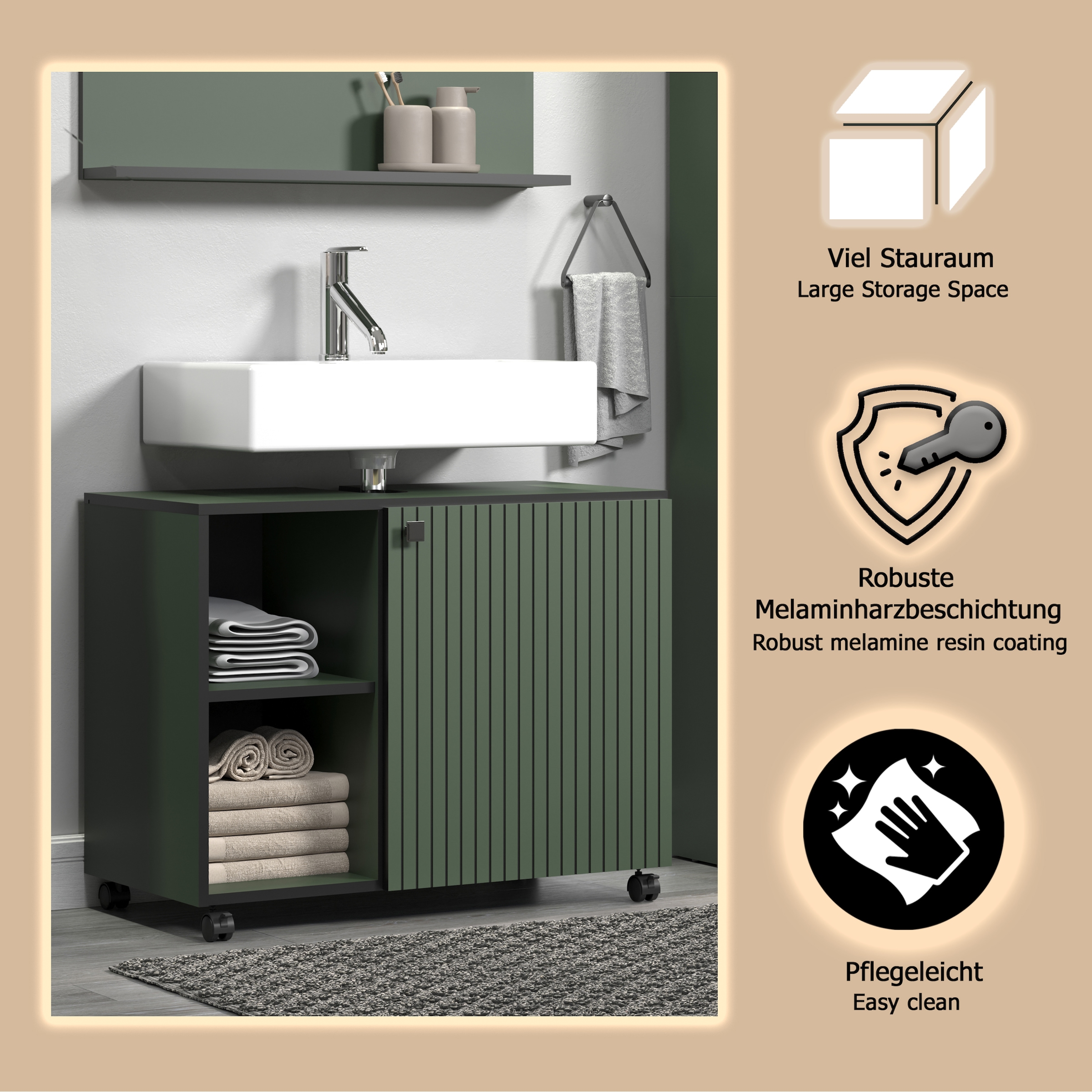 welltime Waschbeckenunterschrank »Amrum« 1 Stk. tlg. Waschtisch auf Rollen - (B/T/H) wahlweise 60-80/42/64 cm