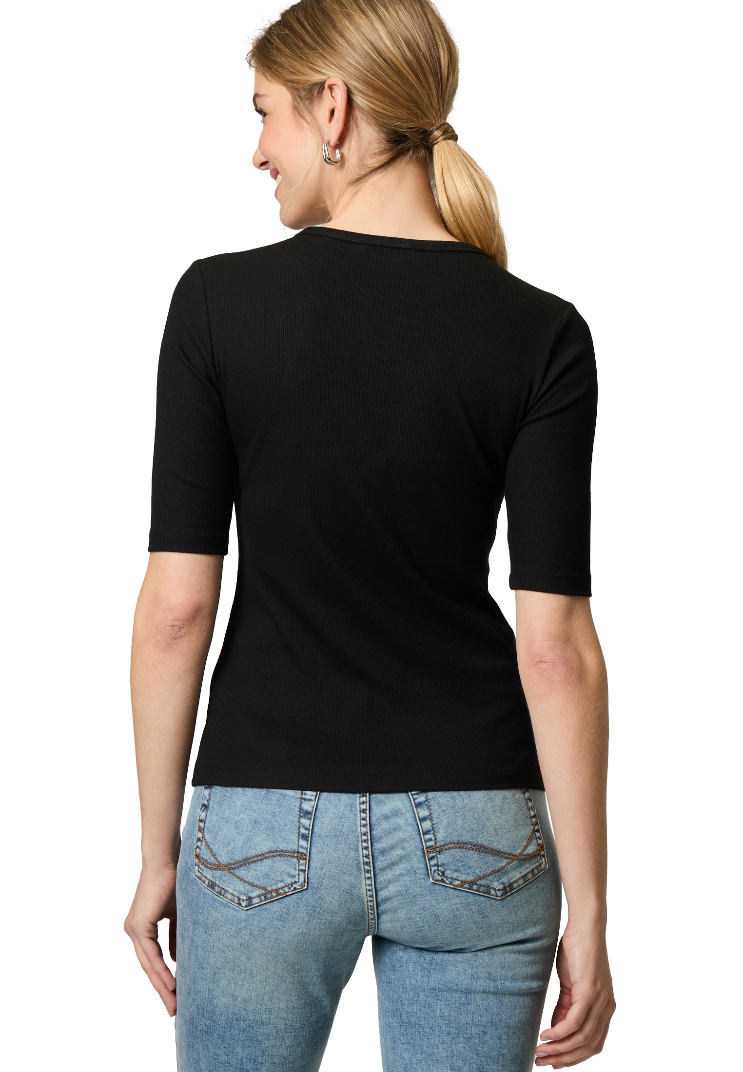 Zero Kurzarmshirt »Basicshirt mit Rundhalsausschnitt«