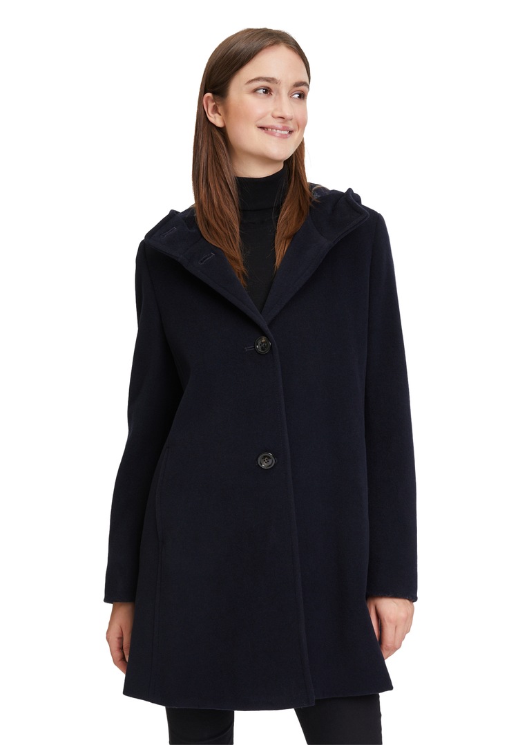 Wolljacke, mit Kapuze, mit kontrastfarbig gefütterter Kapuze