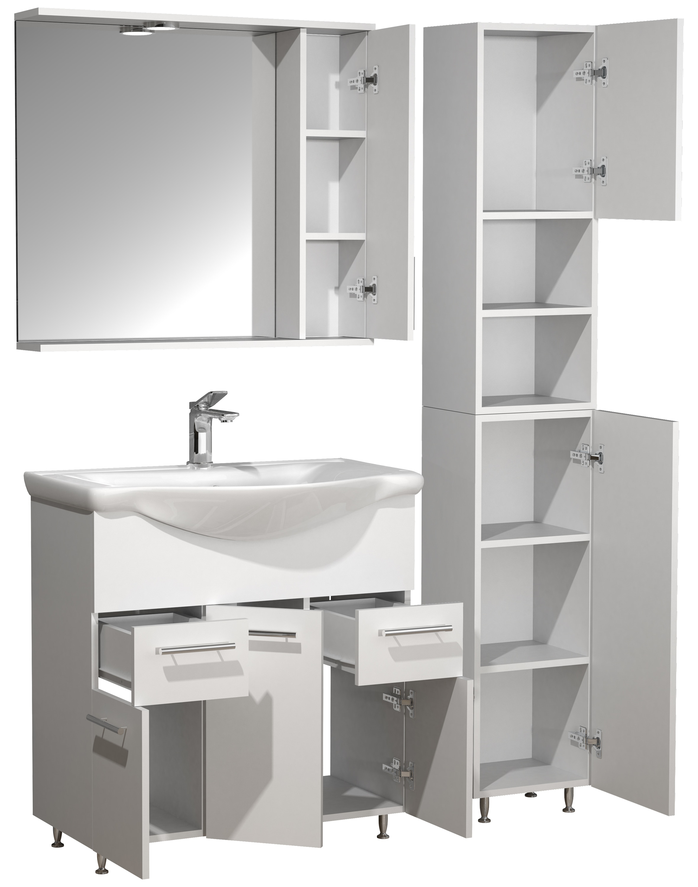VCM Waschbeckenunterschrank »VCM 4-tlg. Waschplatz Waschtisch Badmöbel Set Waschbecken Schubladen Drehtüren Spiegelschrank Hochschrank Lisalo XL«, (4 St.)