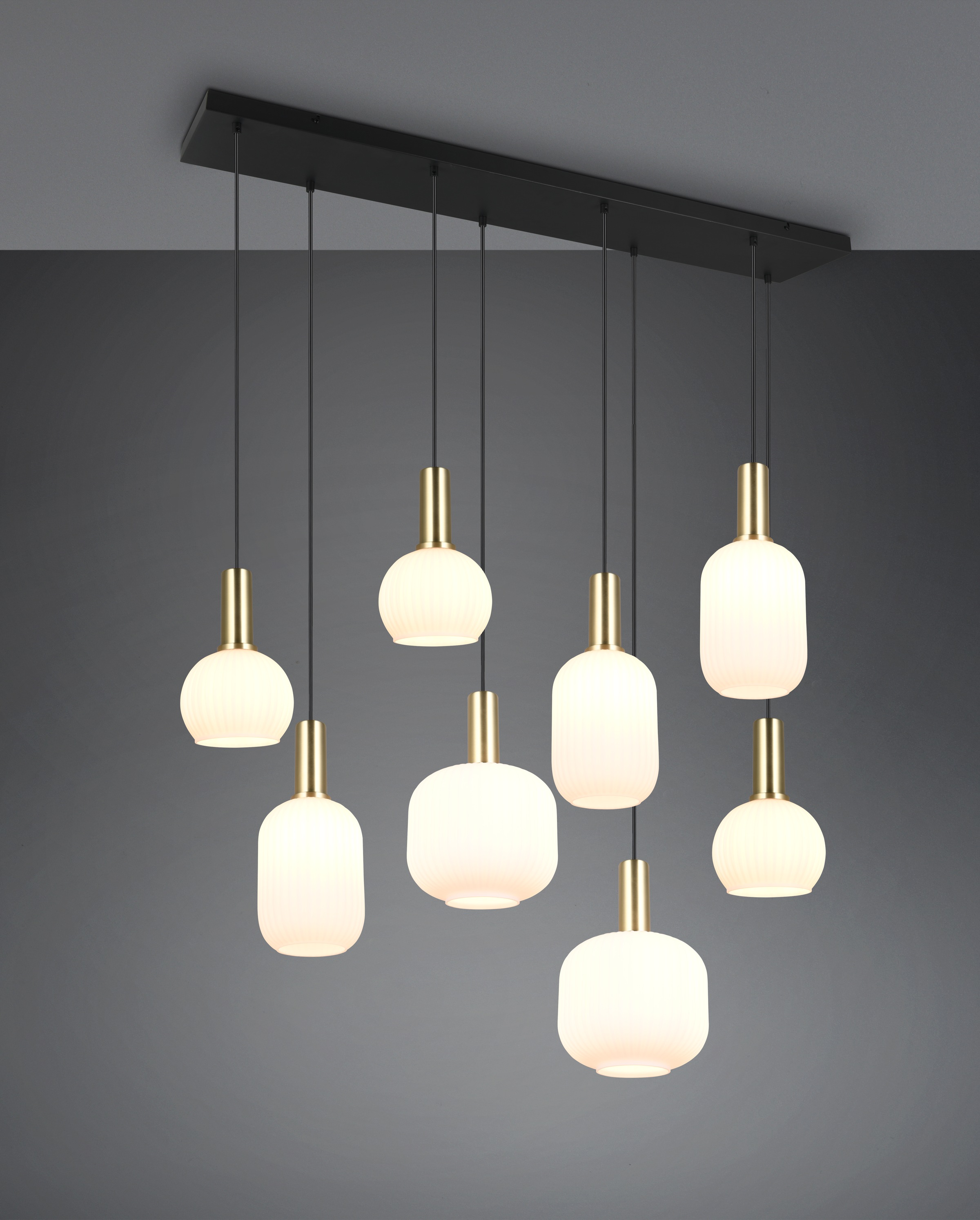 TRIO Leuchten Pendelleuchte »DIVA, E27 Hängelampe 8-flammig mit Glasschirm, exkl 8xE27 max 10W« E27 1 Stk. warmweiß - kaltweiß höhenverstellbar bis max 150cm Hängeleuchte 120x32 cm Wohnzimmer Küche