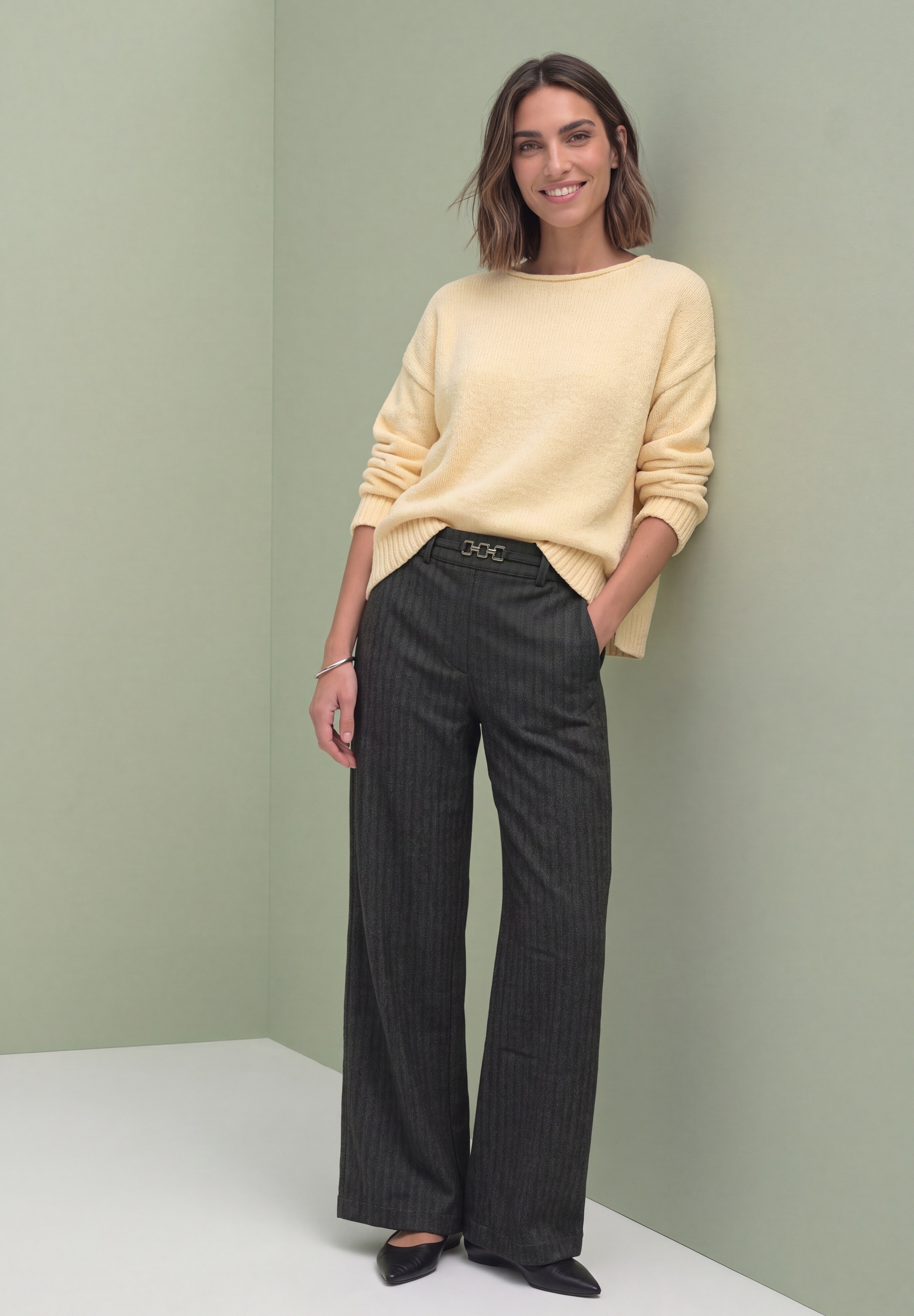 STREET ONE Stoffhose »Style Amalia«  Straight Leg Hose mit Fishbone-Muster