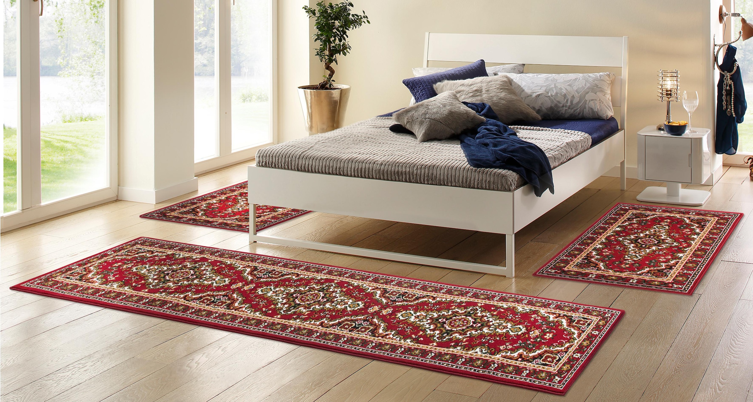 my home Bettumrandung »Oriental, Made in Belgium«, (1 tlg.), Läufer-Set, Kurzflor, Orient-Optik, mit Bordüre, pflegeleicht, elegant