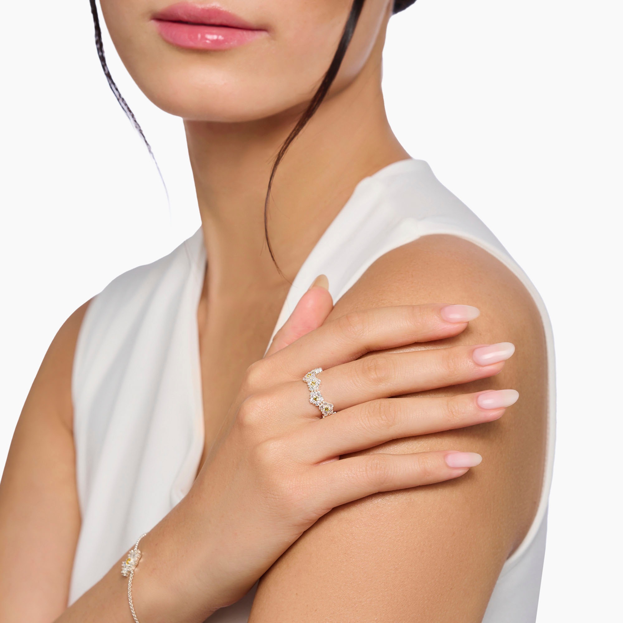 THOMAS SABO Fingerring »Lovely Daisy Ring, TR2337-051-4-54-60«, mit Zirkonia (synth.)