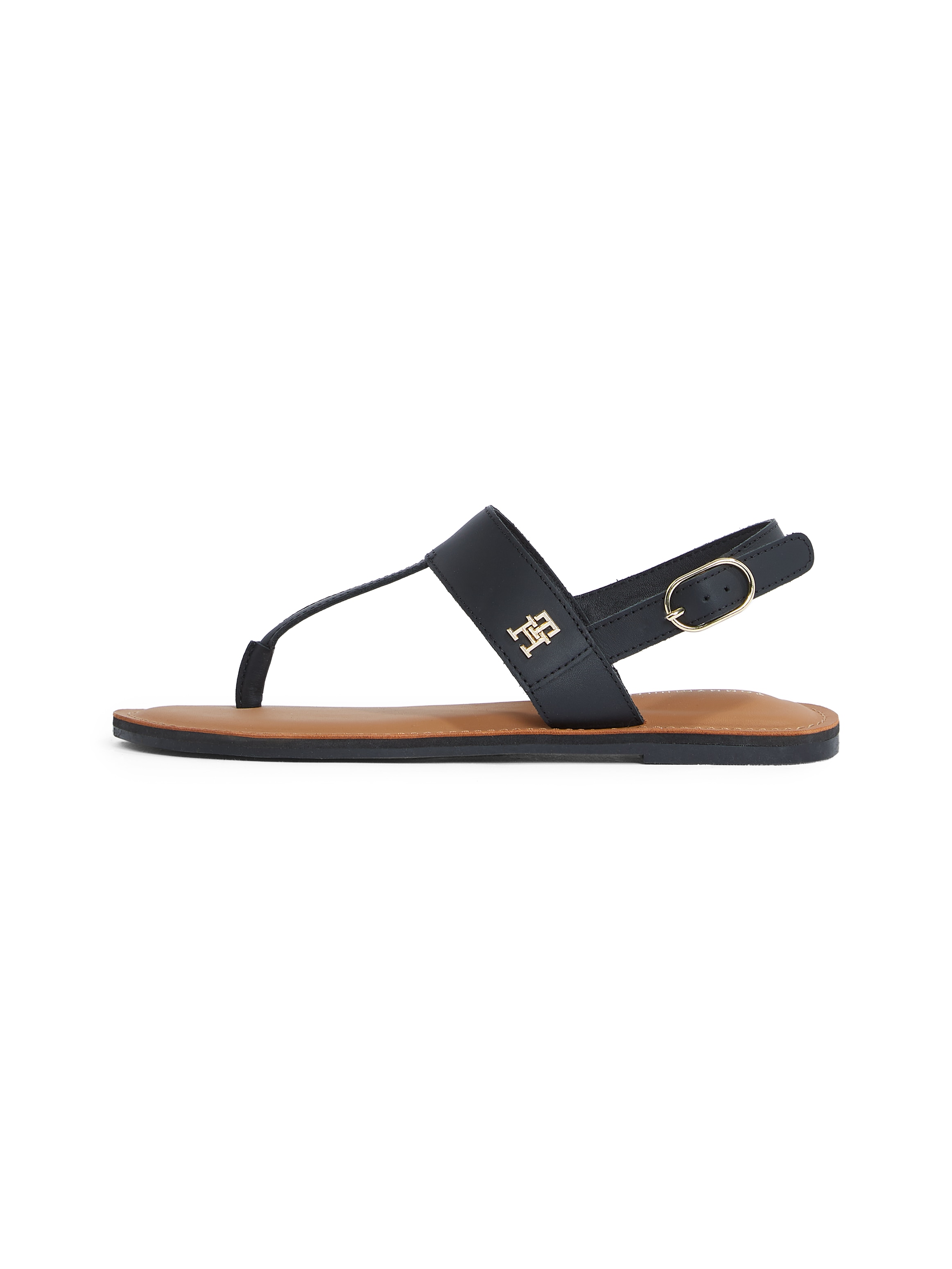 Tommy Hilfiger Riemchensandale »LEATHER THONG SANDAL«, Sandalette, Sommerschuh, Flats mit Zehensteg