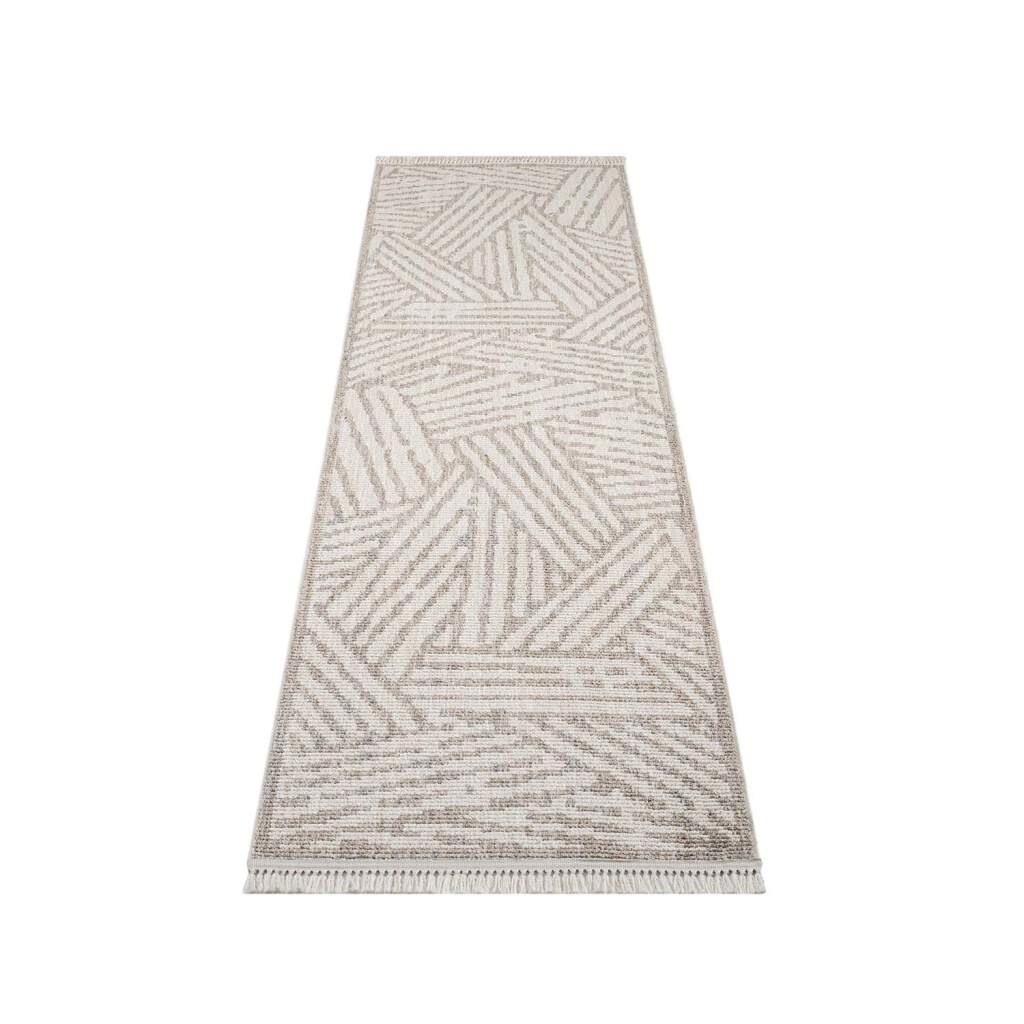 Carpet City Teppich »CLASICO 9161«, rechteckig, 11 mm Höhe, Läufer, Kurzflor, Hochtief-Muster, Boho, Fransen, Wohnzimmer