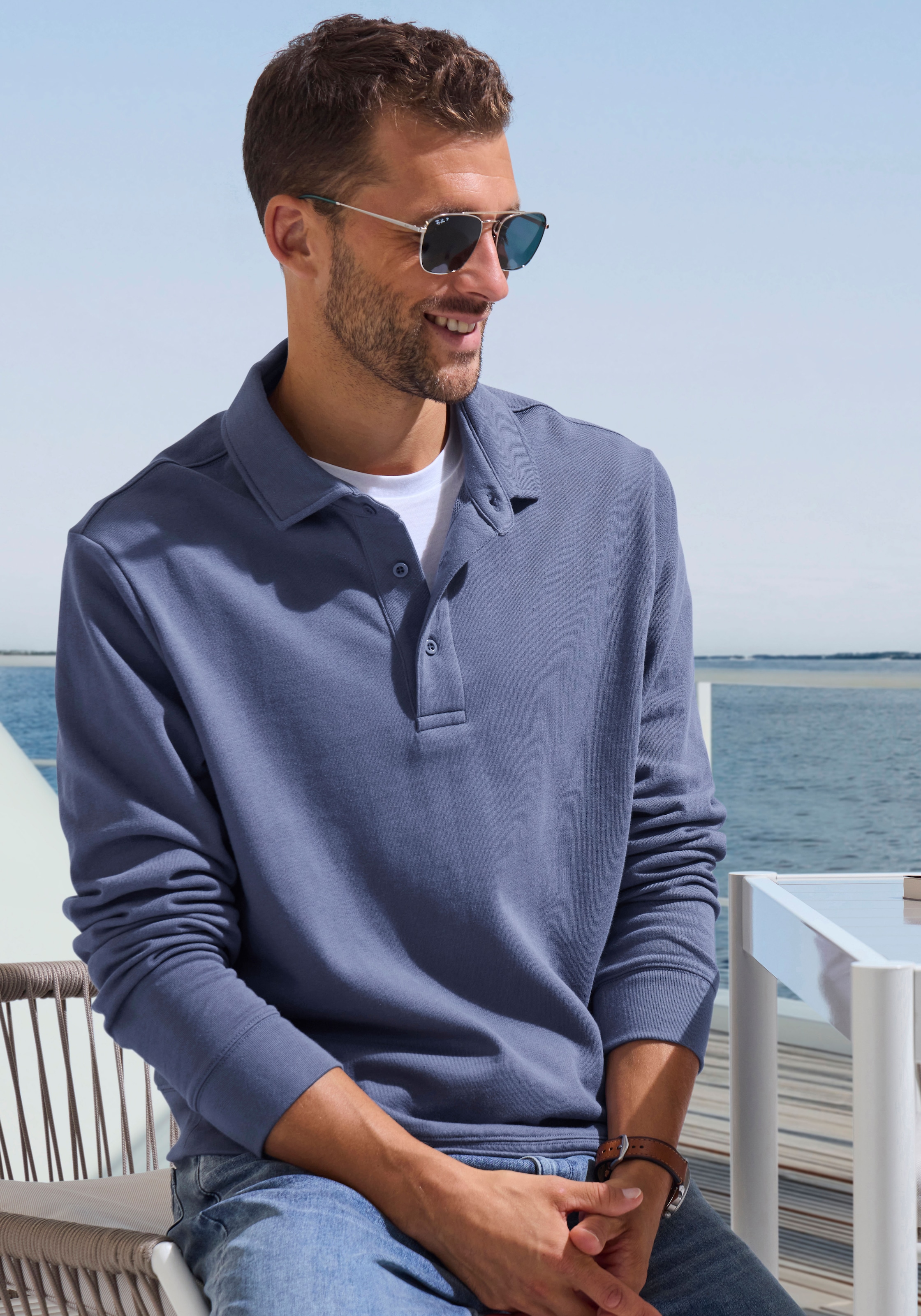 John Devin Sweatshirt, Langarm, Pullover mit Polokragen, Baumwolle