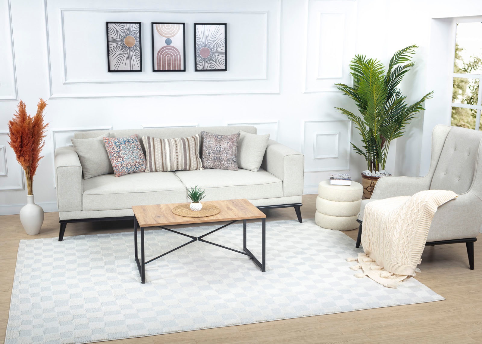 Livabliss Teppich »GIJON« rechteckig 14 mm Höhe Skandinavischer Teppich mit Karomuster, Kurzflor Wohnzimmerteppich