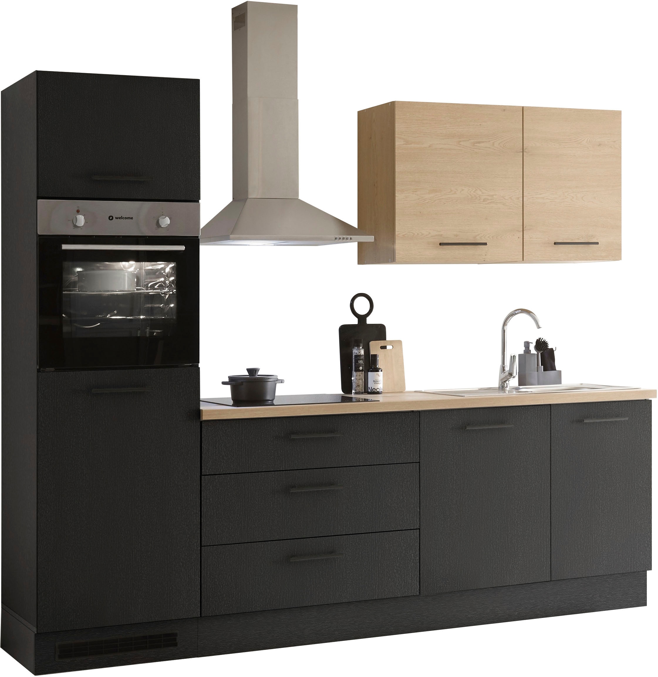 KOCHSTATION Küchenzeile »KS-Malfi« Breite 260cm, wahlweise mit E-Geräten, Arbeitsplatte 38mm Stärke