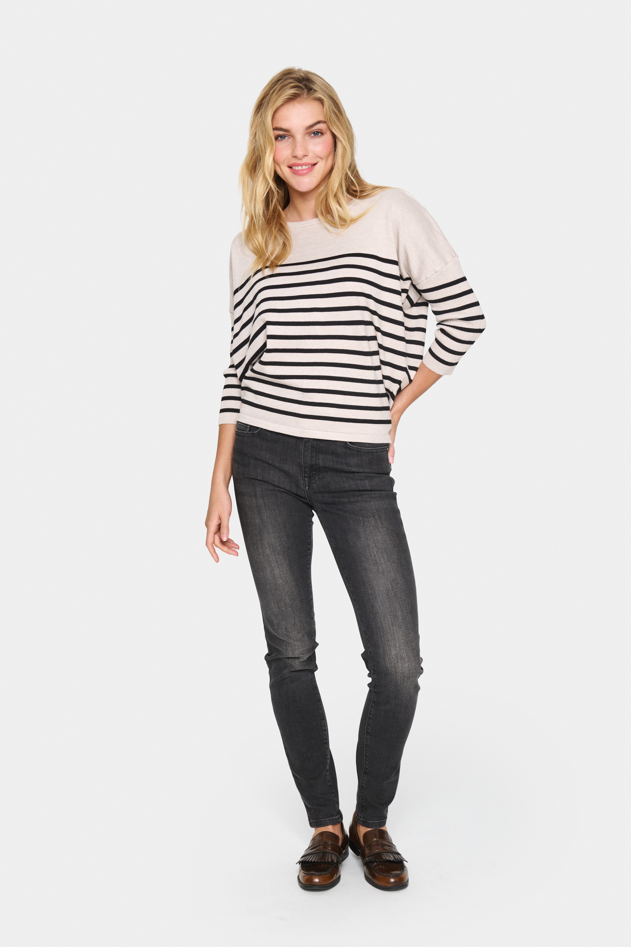 Saint Tropez Strickpullover »MilaSZ R-neck Stripe« Oversize Fit, Feinstrick, Viskosemischung