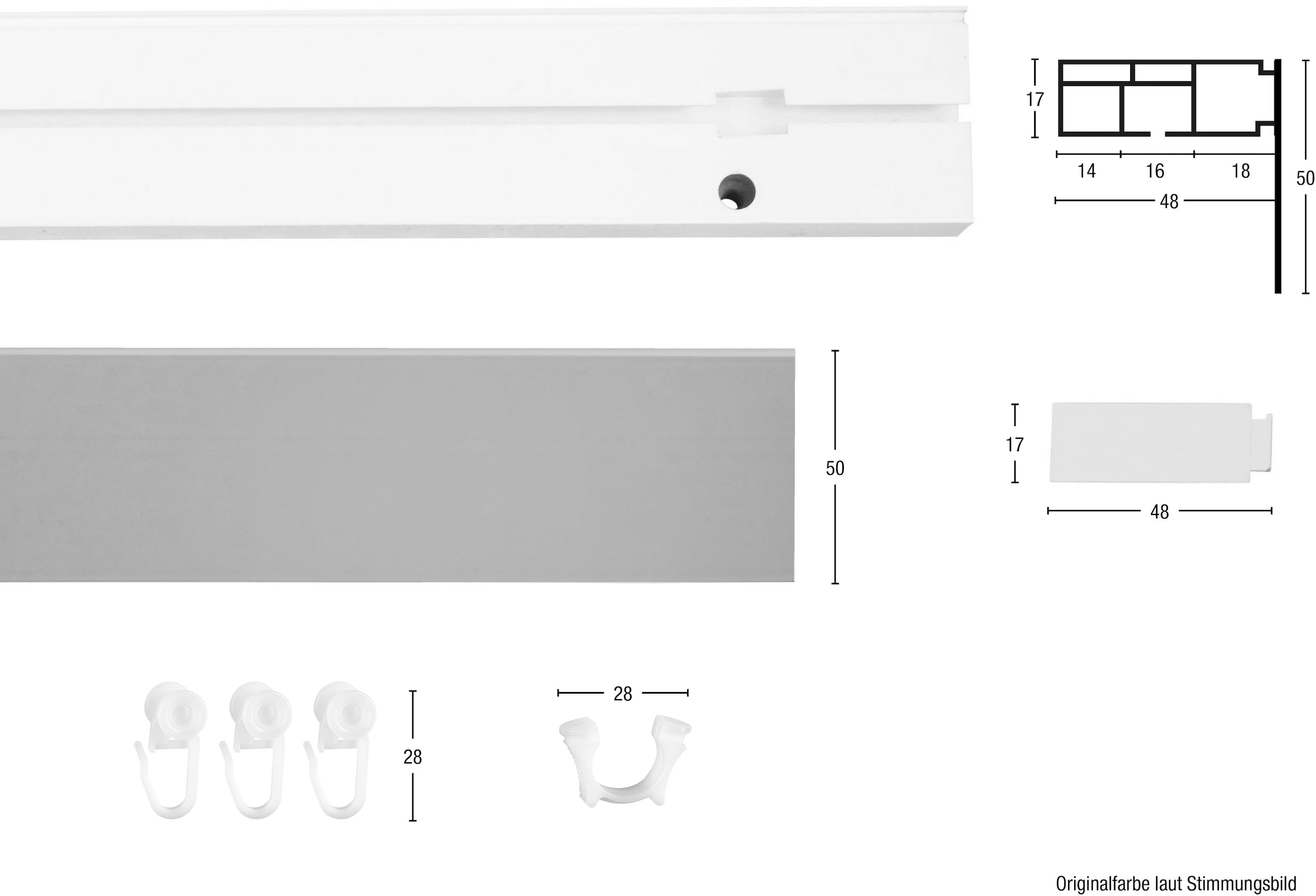 GARESA Gardinenschiene »Kunststoffschiene mit Blende«, 3 läufig-läufig,  Wunschmaßlänge, Deckenmontage, verlängerbar, einfache Montage, schlicht | Gardinenstangen