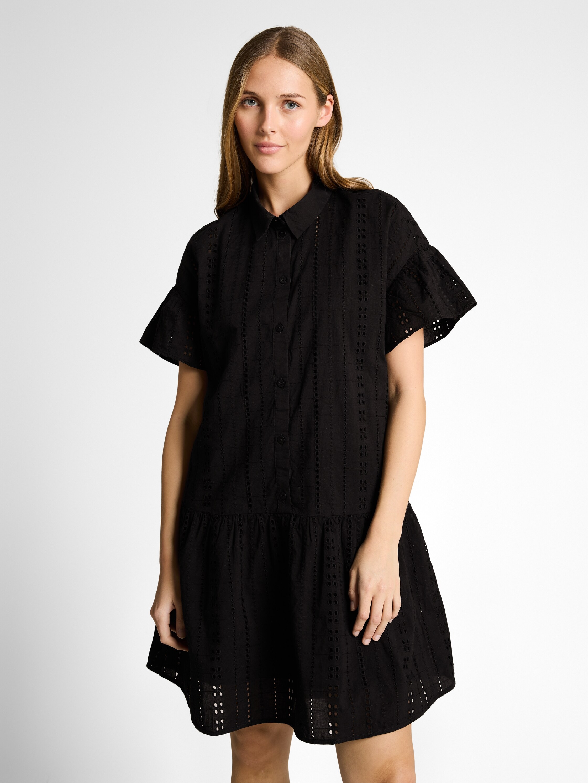 TOM TAILOR Denim Hemdblusenkleid Ohne Taschen Sommerkleid mit Häkel-Details