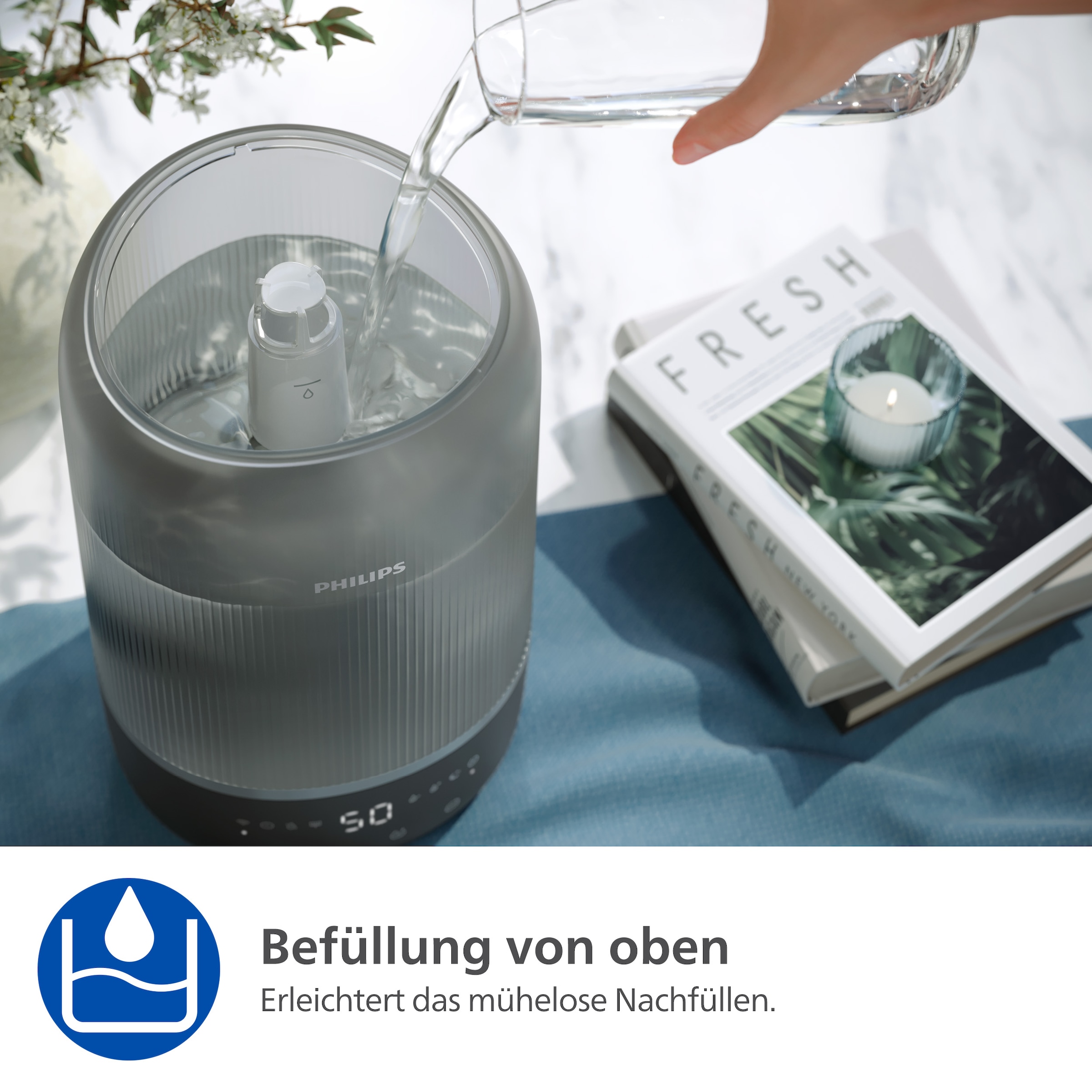 Philips Luftbefeuchter »HU1510 1000 Series, ultraschall«, 3 l Wassertank, für 41 m² Räume, mit Aroma-Diffusor, Stimmungslicht, App verbunden