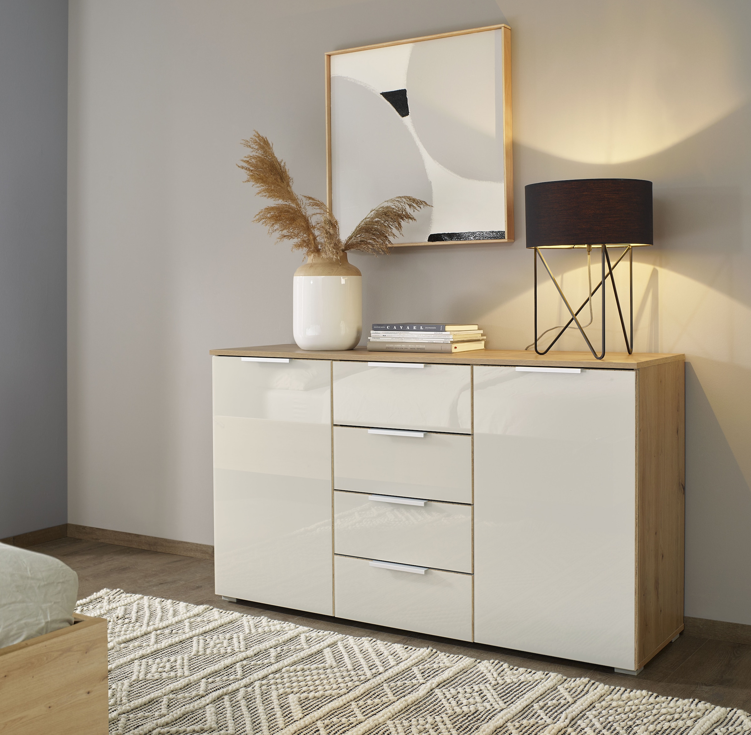 rauch Schubkastenkommode »Sideboard Kommode Kombikommode KOLUNA mit Glasfront« Breite 120 cm,  vier große Schubladen, mit insgesamt 4 Einlegeböden MADE IN GERMANY