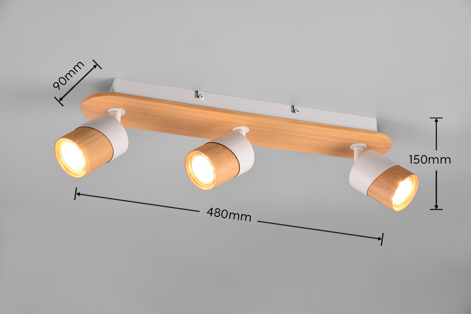 TRIO Leuchten Deckenstrahler »ARUNI, Spot 3-flammig Wandspot Deckenspot exkl 3x GU10 max 10W«, 3 flammig, Leuchtmittel GU10 | Leuchtmittel wechselbar, Deckenstrahler mit Materialmix Holz / Metall für Küche Flur Wohnzimmer