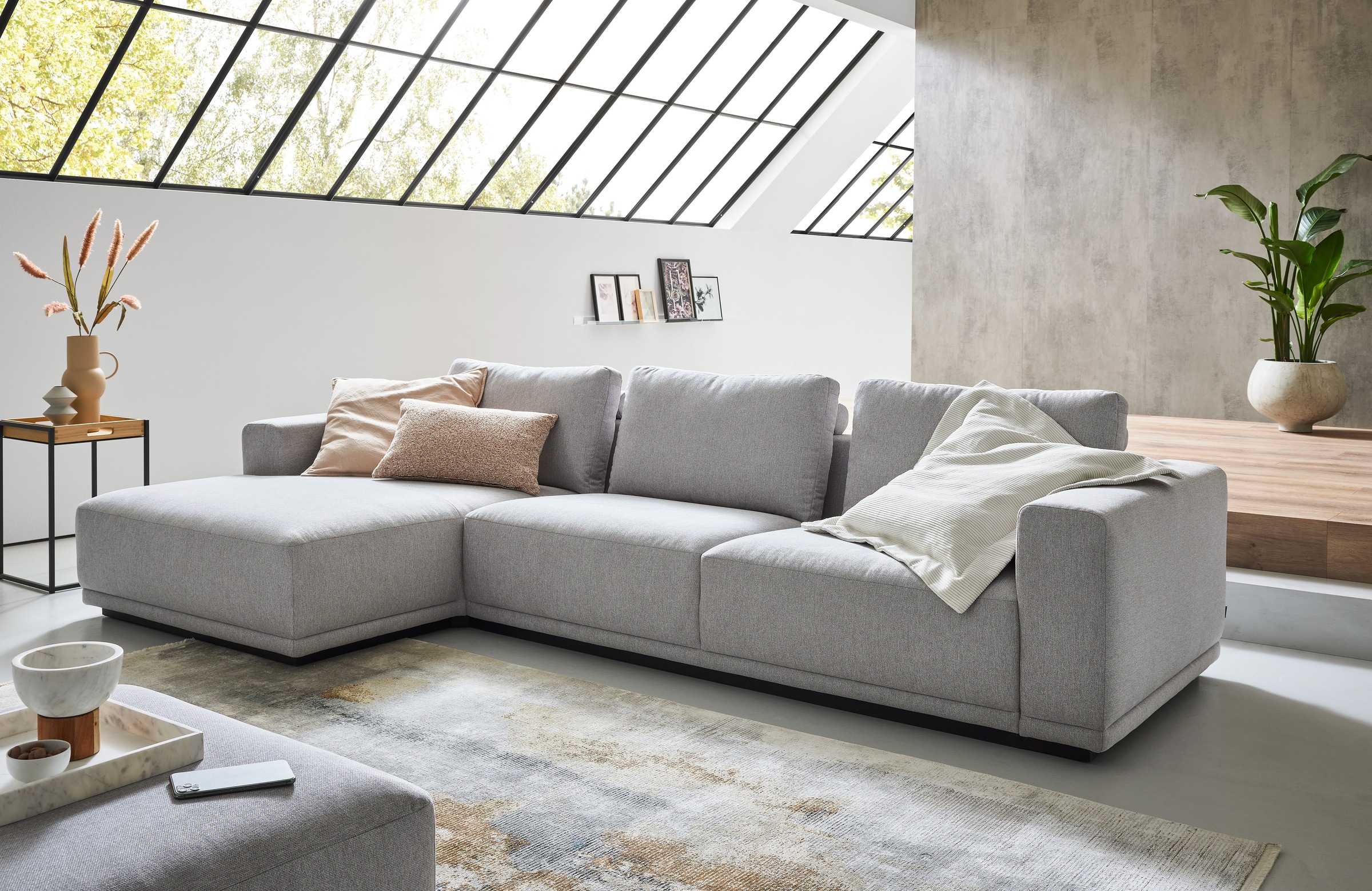 Musterring Ecksofa Anreihsofa rechts & Longchair links, mit Armlehnen, inkl. Rückenkissen