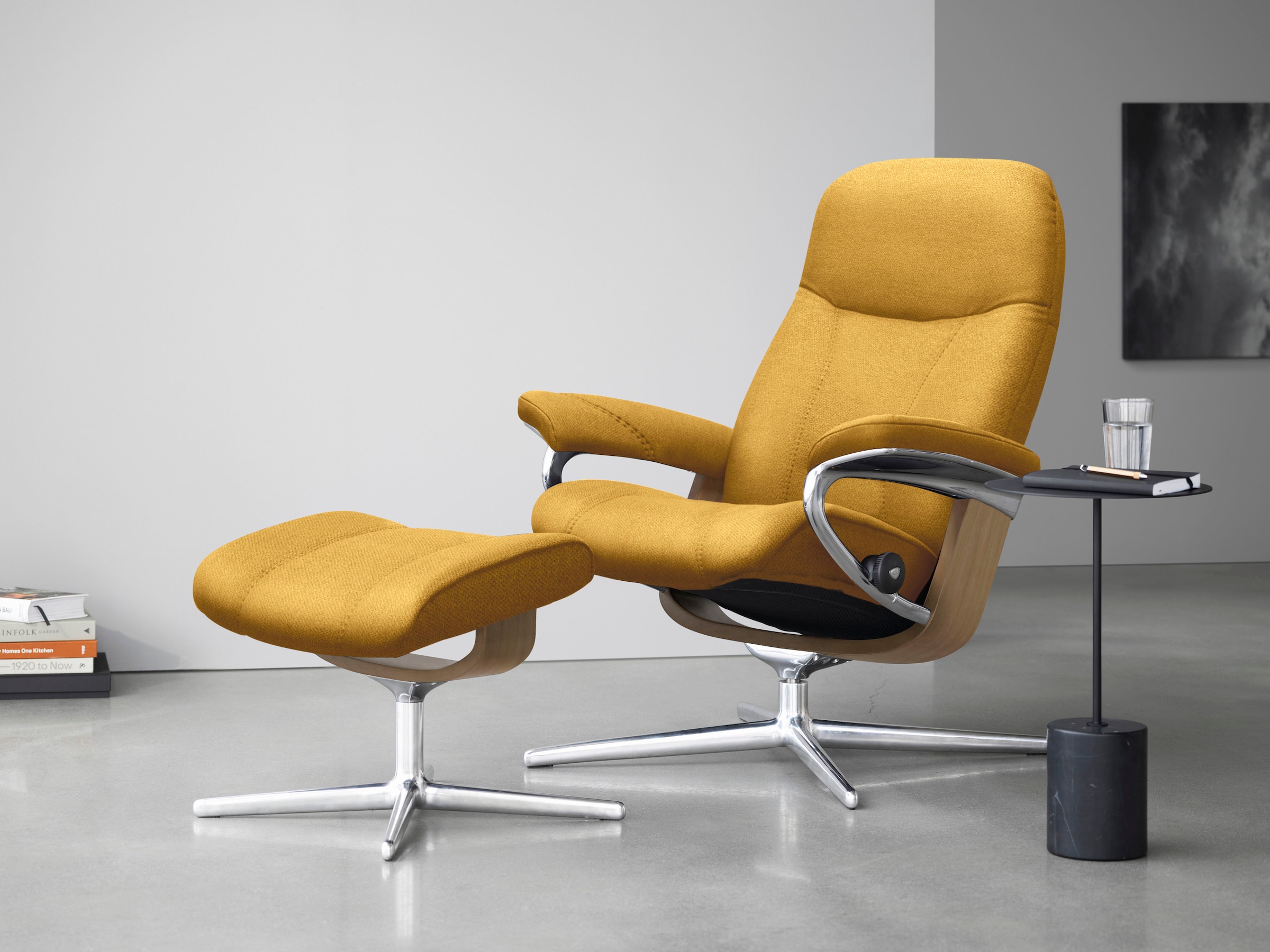 Stressless® Relaxsessel »Consul«, (Set, Relaxsessel mit Hocker), mit Hocker, mit Cross Base, Größe S, M & L, Holzakzent Eiche