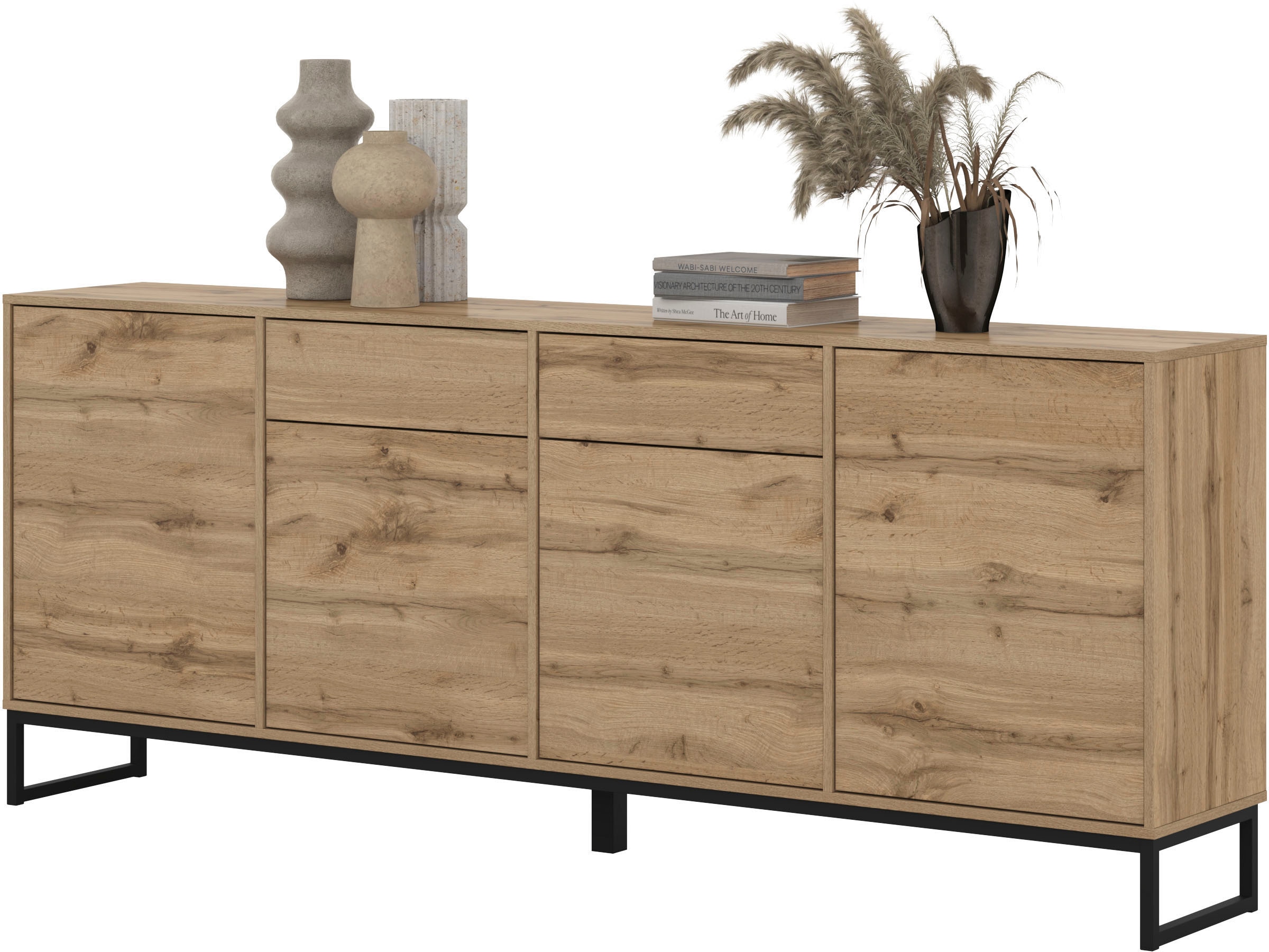 OTTO home Sideboard »Loft, Breite 208,5 cm, grifflose Kommode 4 Türen/2 Schubkästen.« Schubladenschrank mit viel Stauraum, Einlegeböden verstellbar