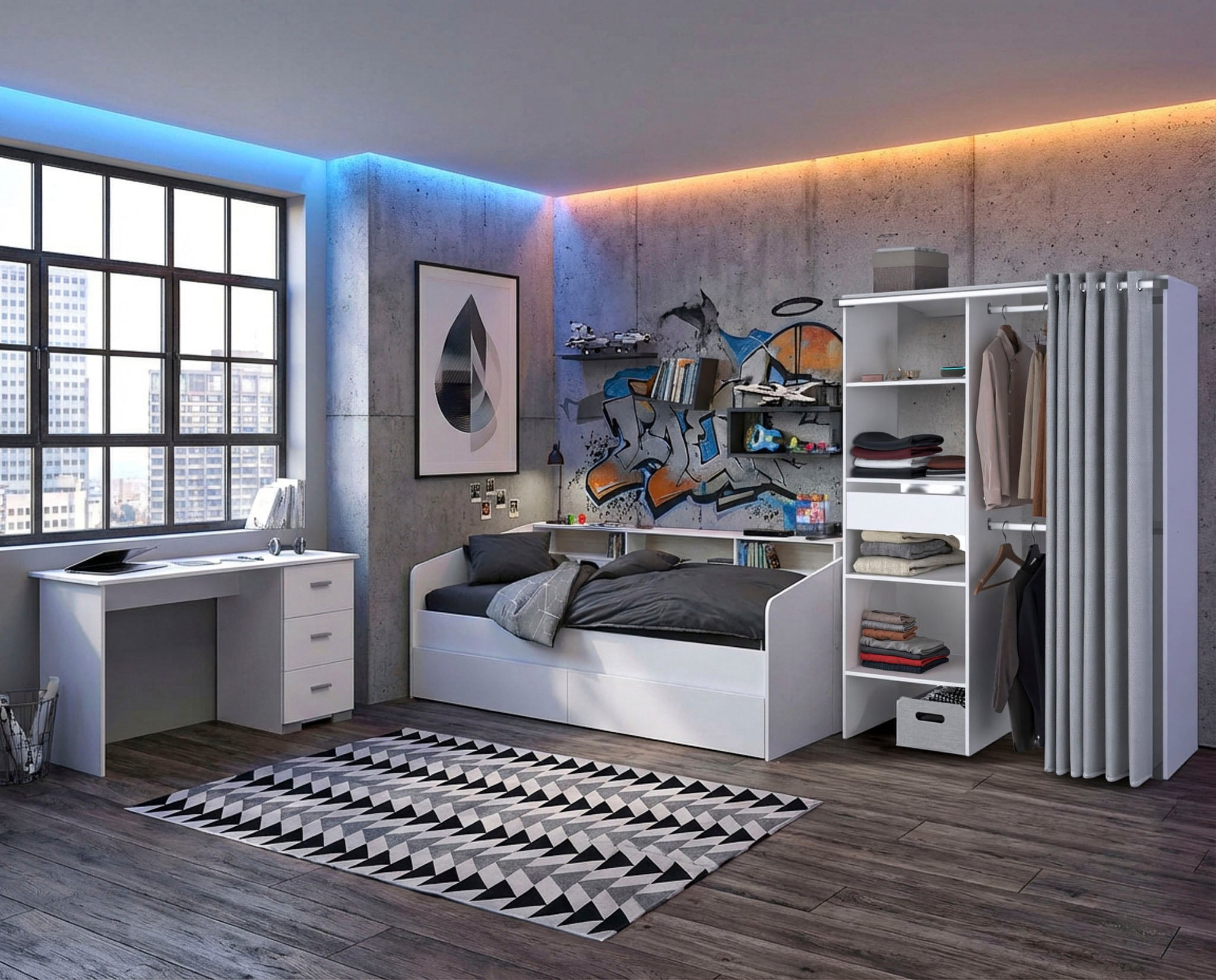 Parisot Jugendzimmer-Set »Parisot Sleep 12« Set, 3 tlg. Rückwand am Stauraumett drehbar - Weiß oder Eiche