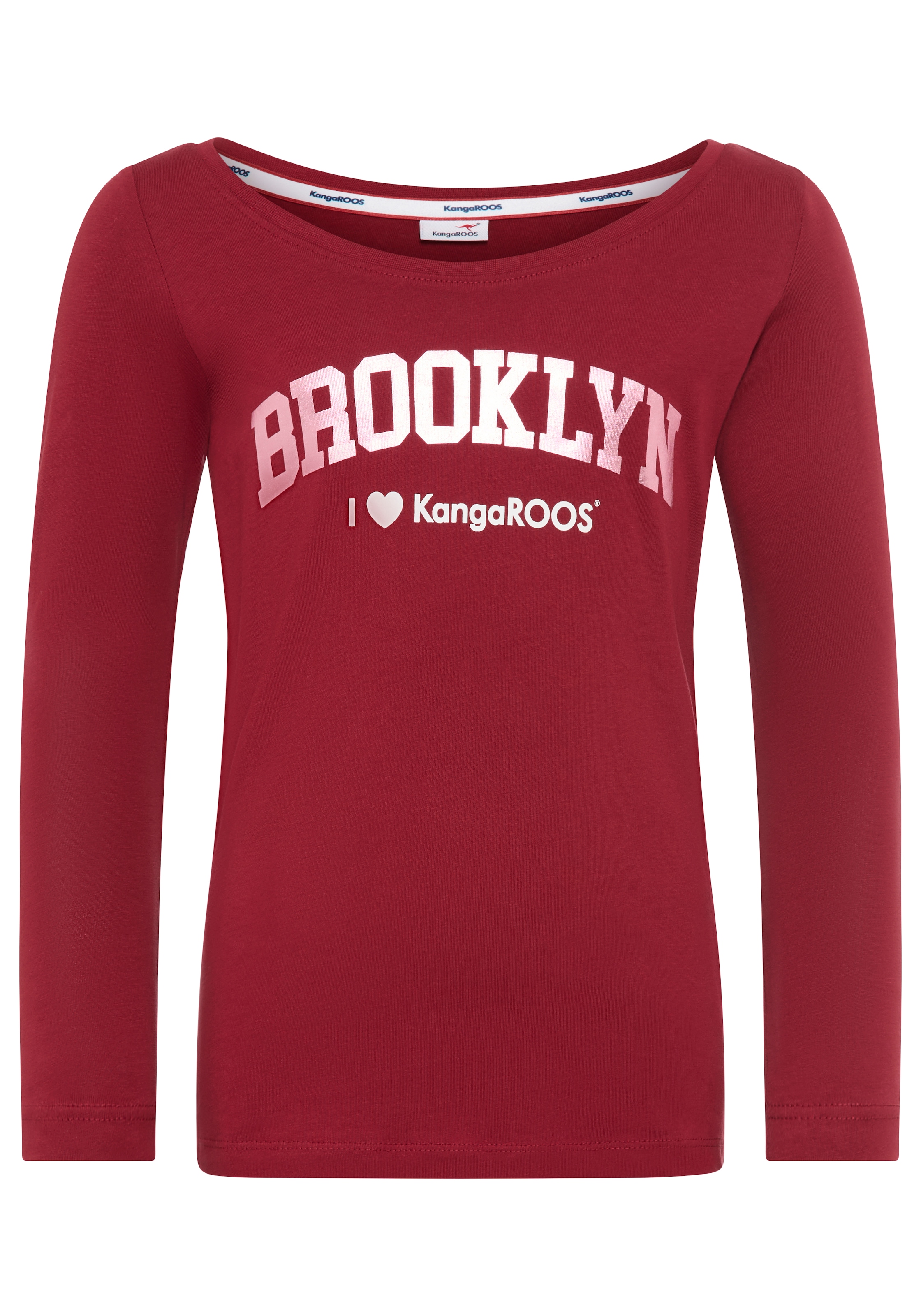 KangaROOS Langarmshirt »Shirt mit BROOKLYN Print« Trendiger Frontprint, U-Boot Ausschnitt