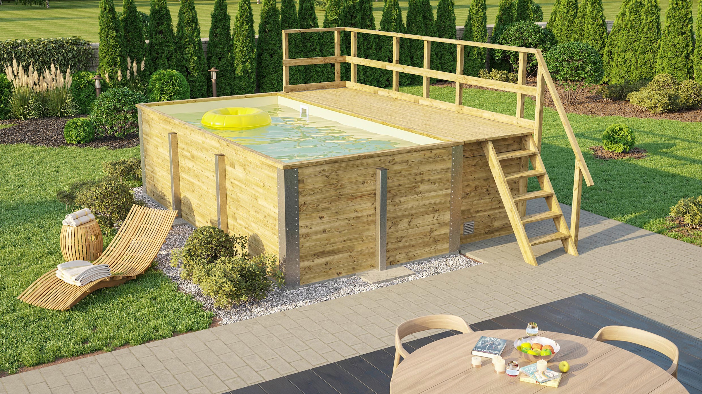 weka Rechteckpool »595 Gr. 1 mit Sonnendeck und Technikraum«, (Set, 10 tlg.), BxLxH: 309x416x116 cm