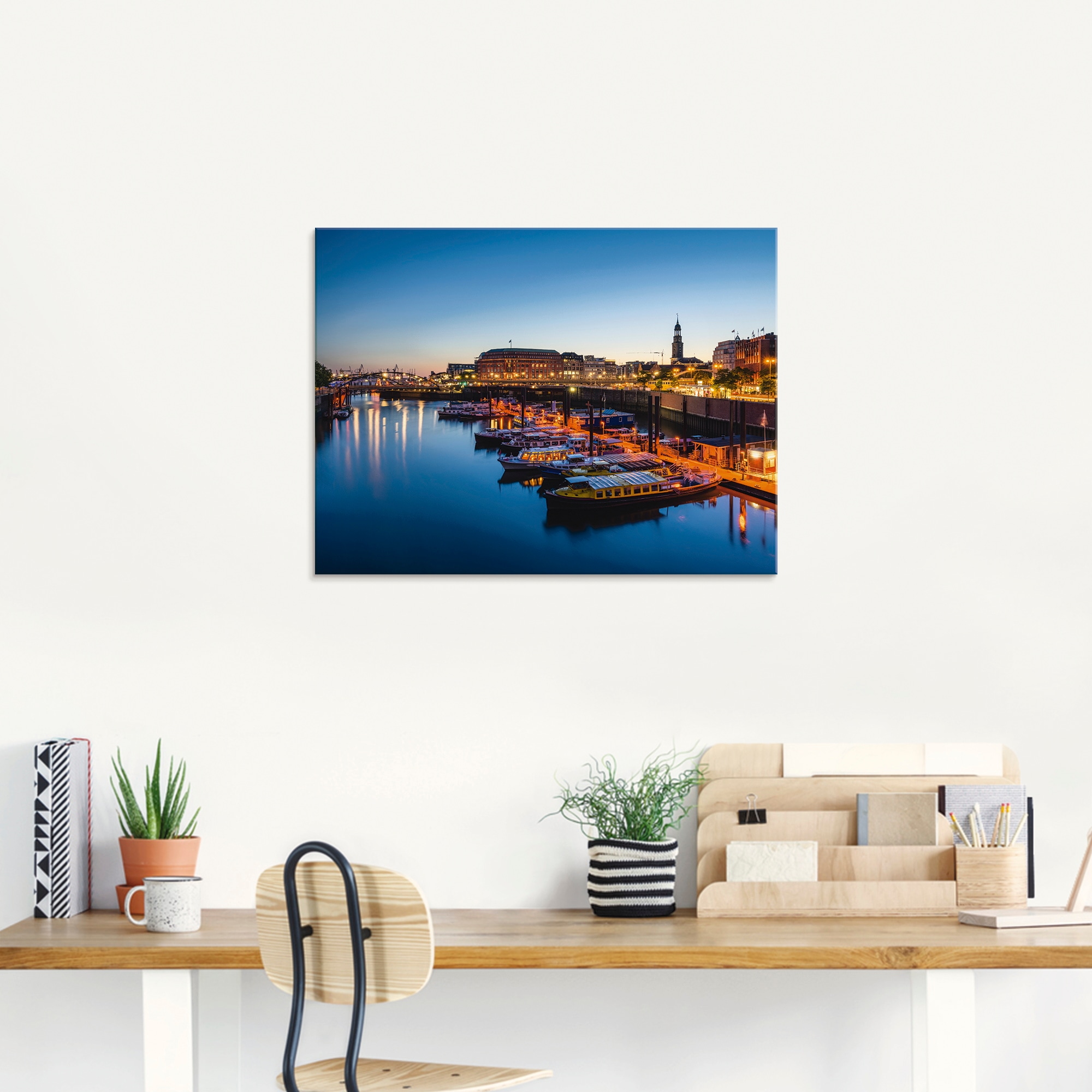 Artland Glasbild »Hamburg Hafen Panorama mit Michel«, Deutschland, (1 St.), in verschiedenen Größen