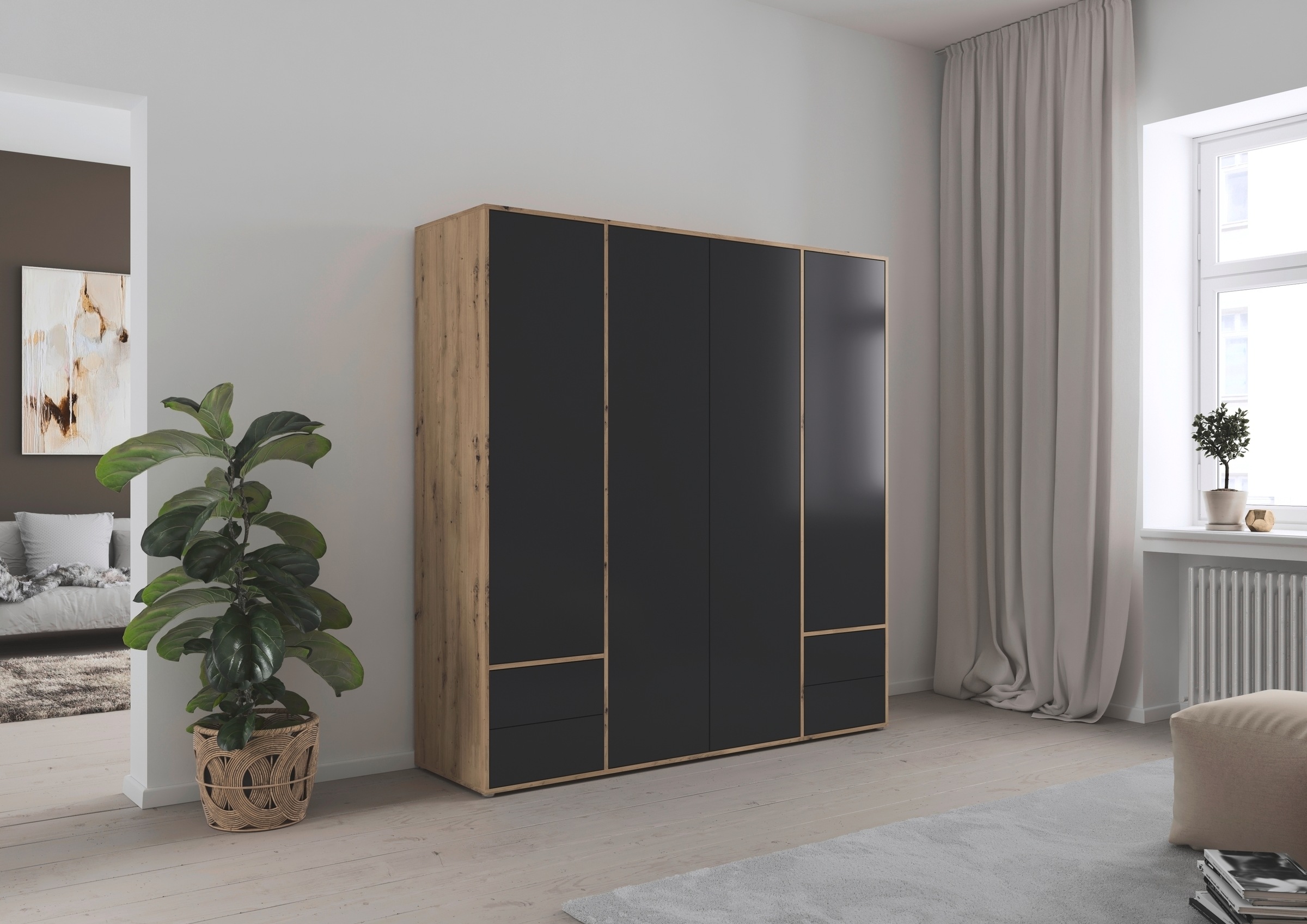 rauch Drehtürenschrank »Kleiderschrank Schrank Garderobe Wäscheschrank NABILA viel Stauraum«, (in 3 verschiedenen Ausstattungen BASIC/CLASSIC/PREMIUM), mit 2 Schubladen und Push-to-Open Funktion TOPSELLER MADE IN GERMANY